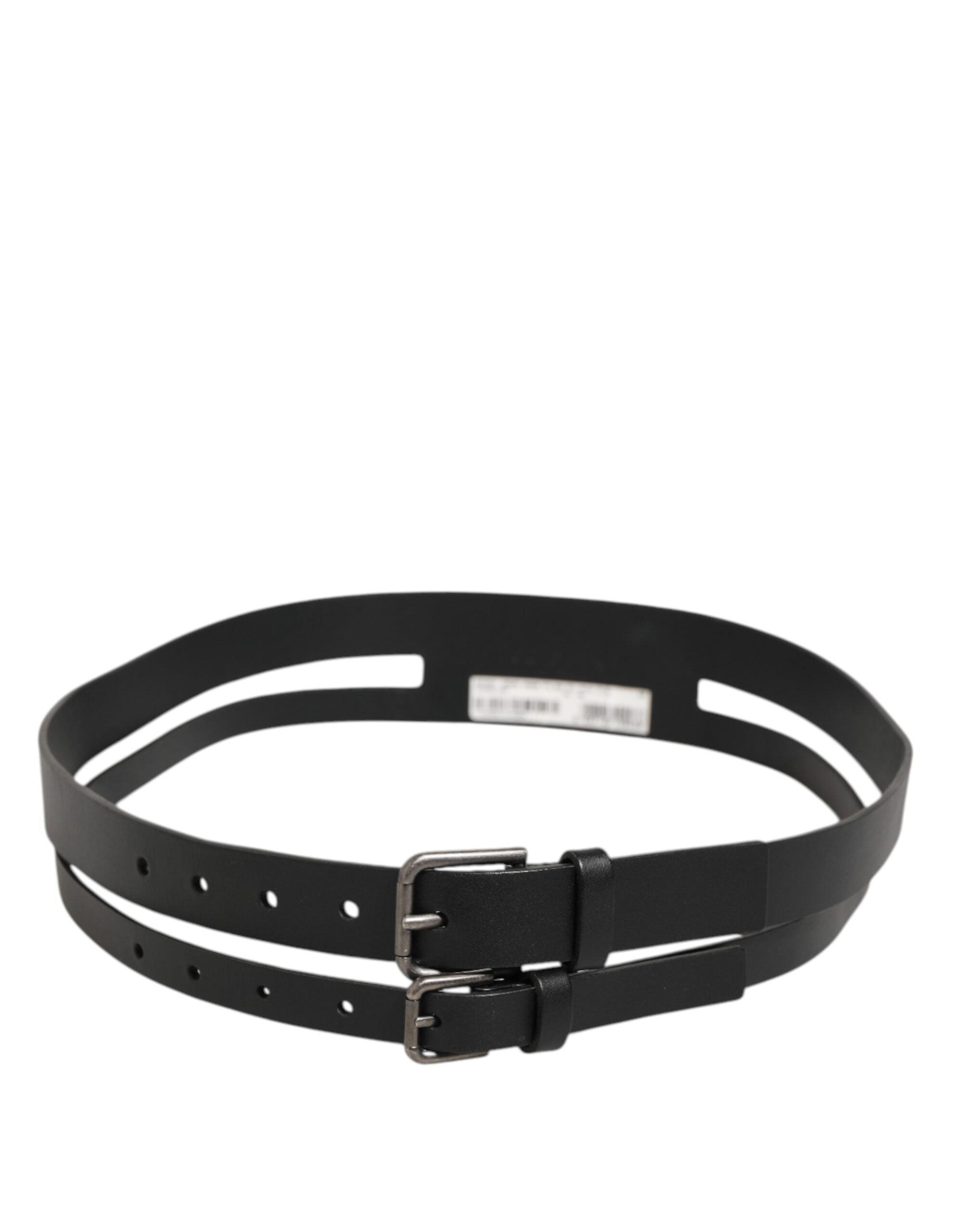 Black Double Strap Leather Buckle Men Belt