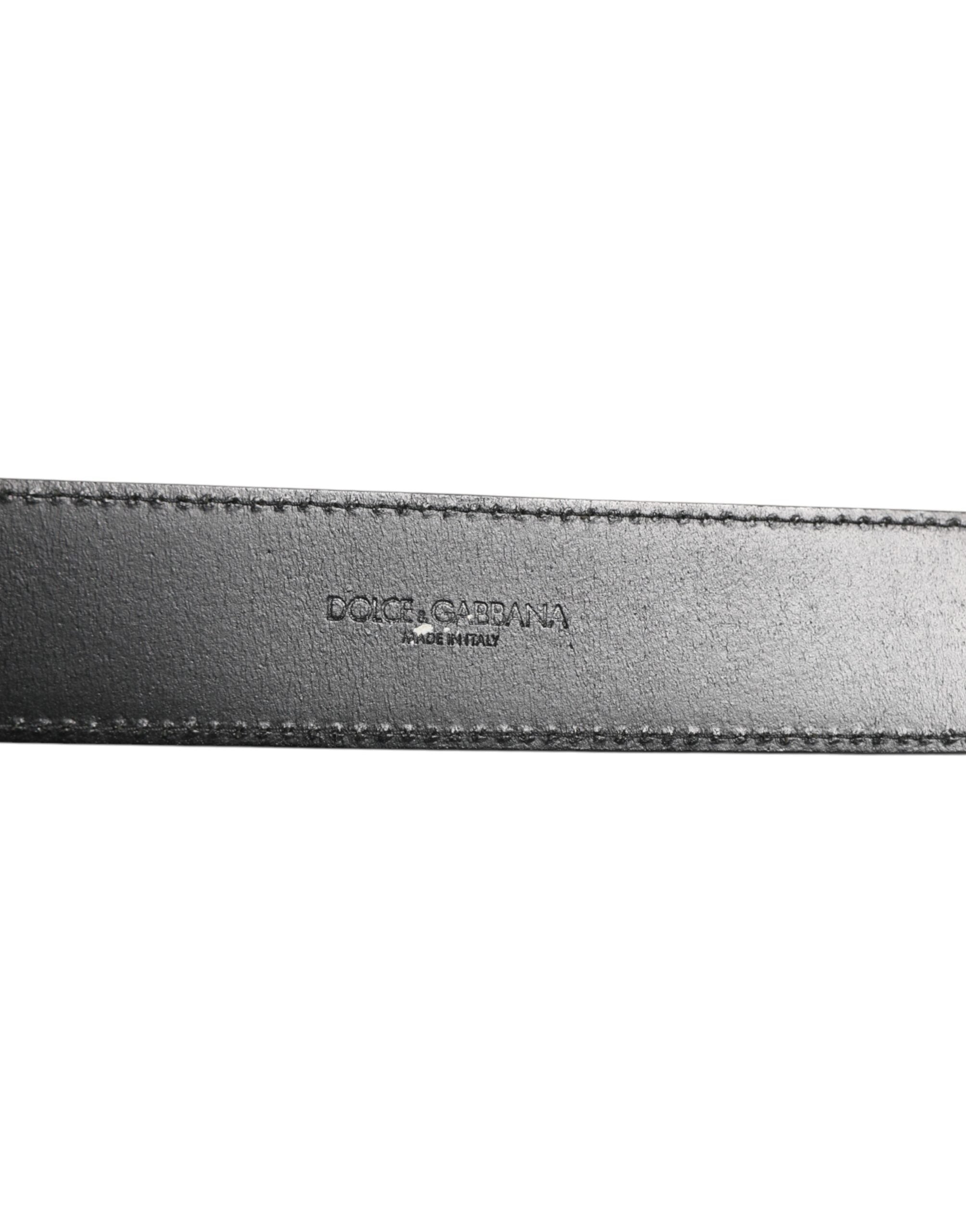 Black Leather Classic Metal Logo Buckle Belt