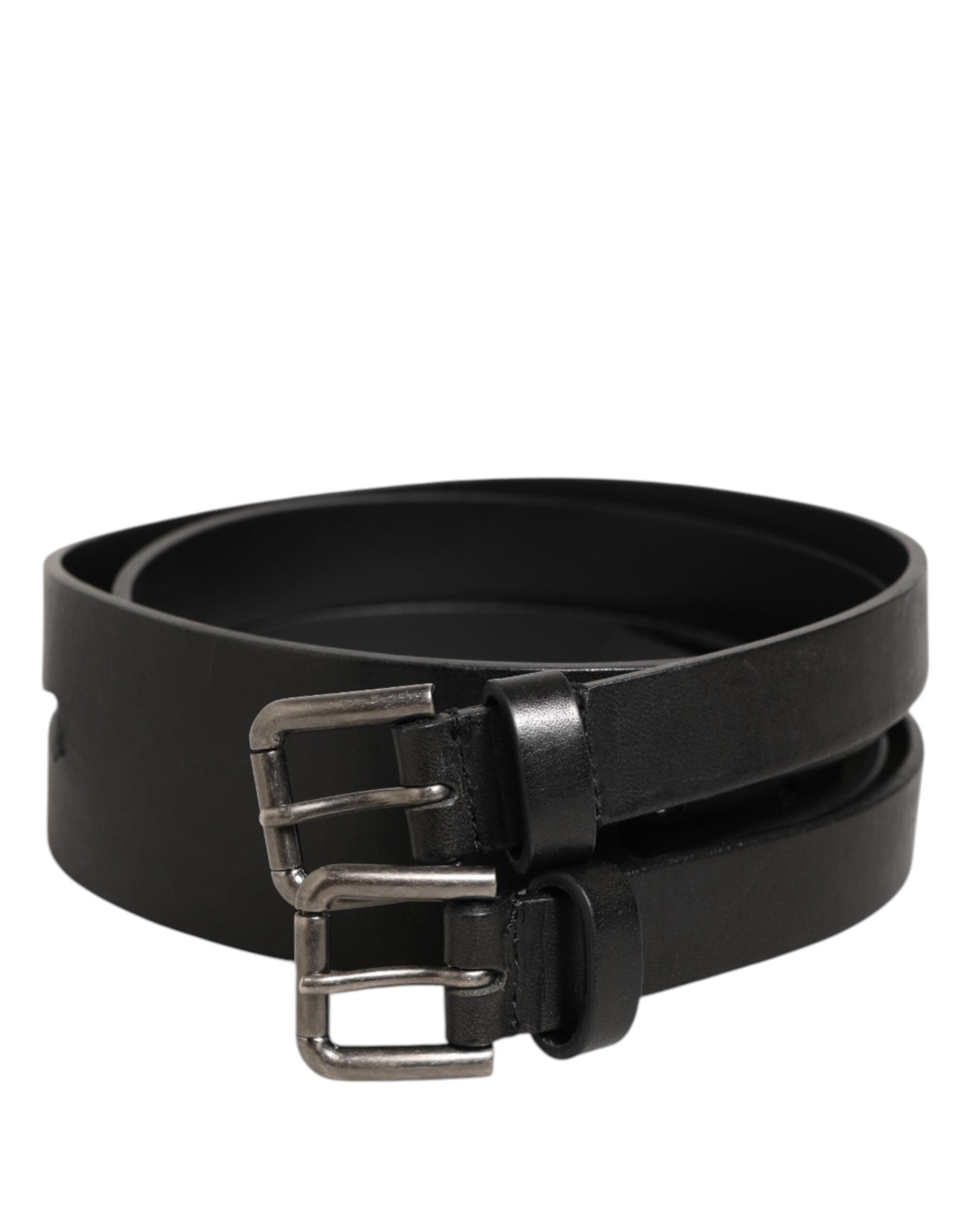 Black Double Strap Leather Silver Buckle Belt
