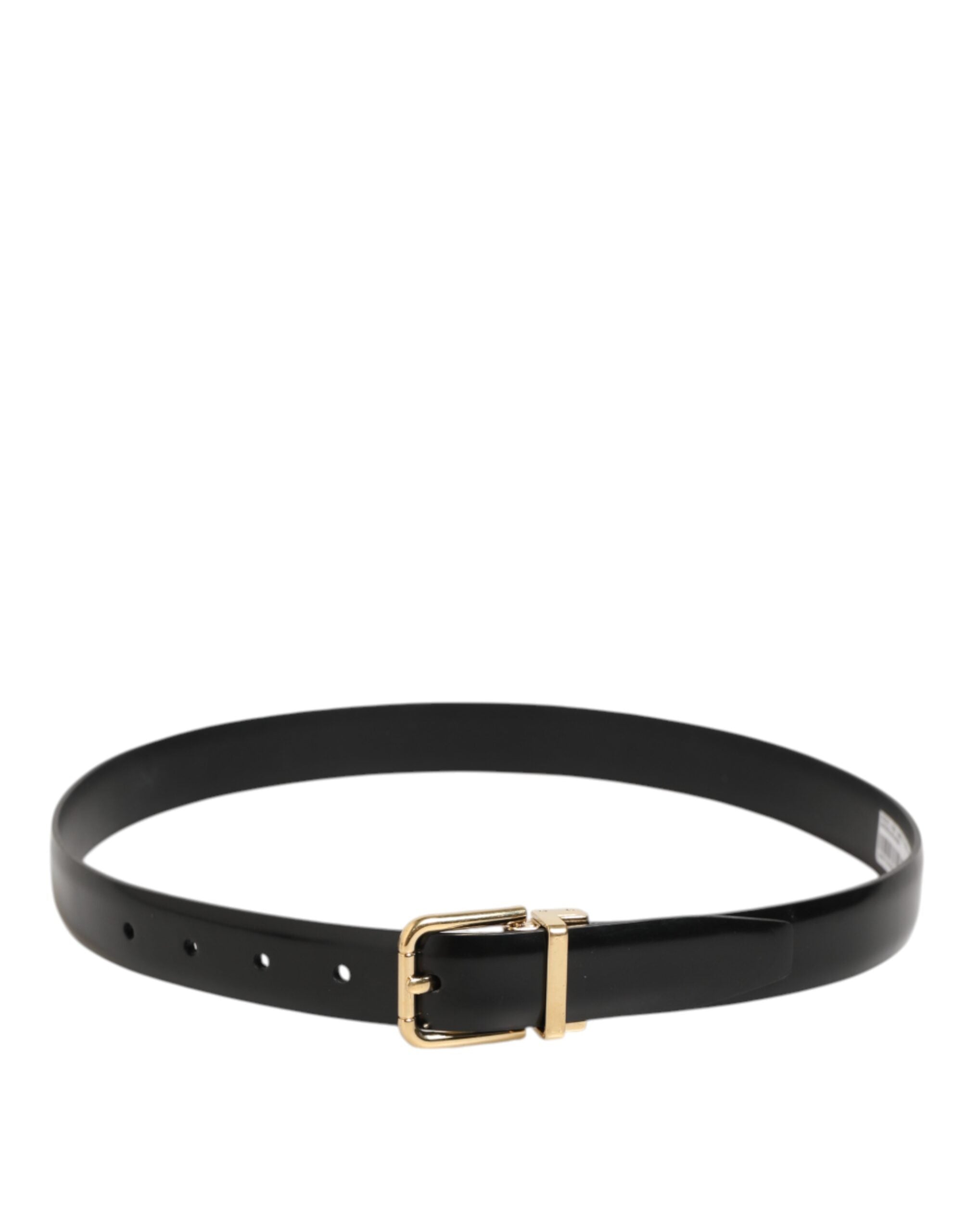 Black Classic Leather Gold-Tone Buckle Belt