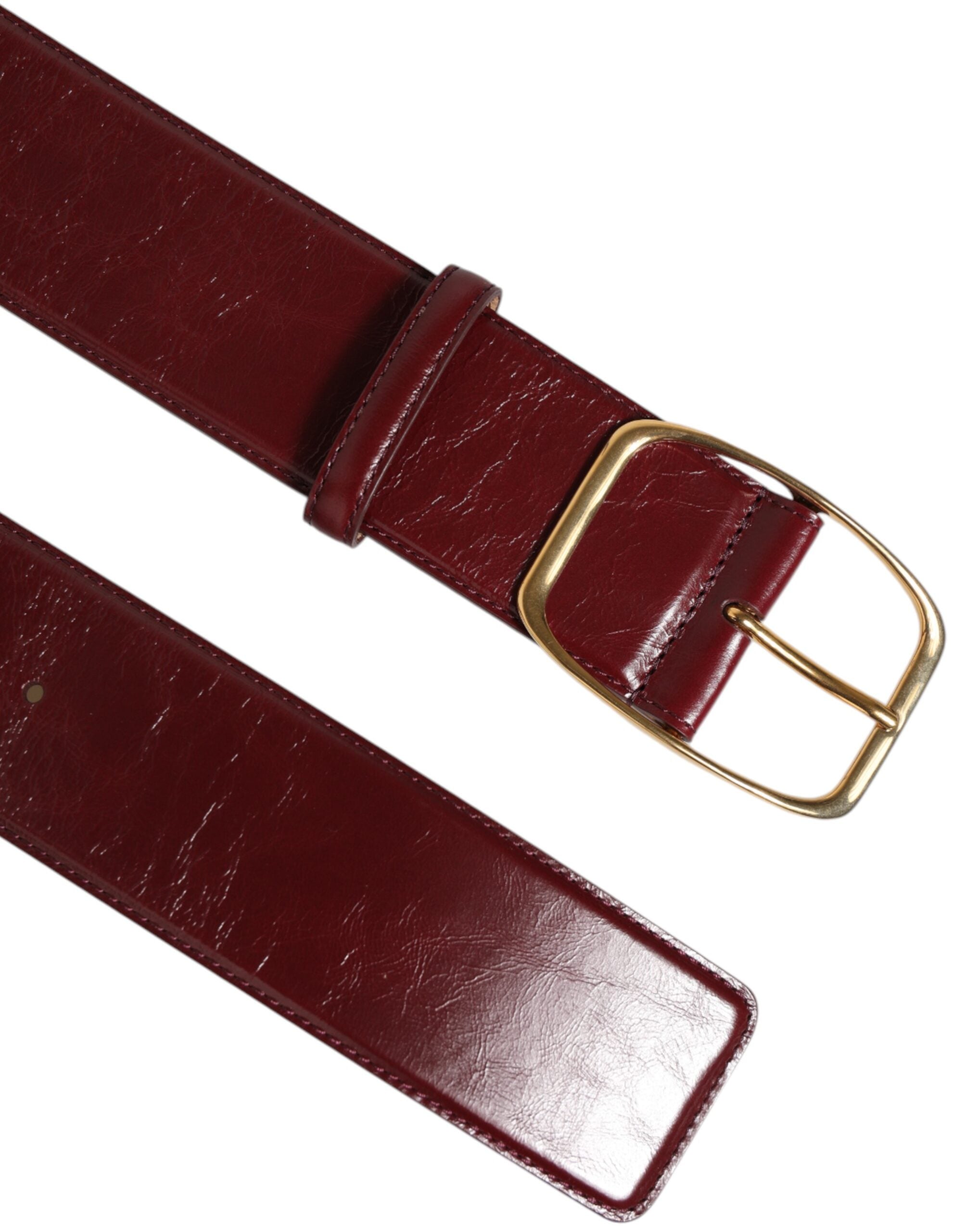 Burgundy Leather Gold Metal Buckle Women Belt