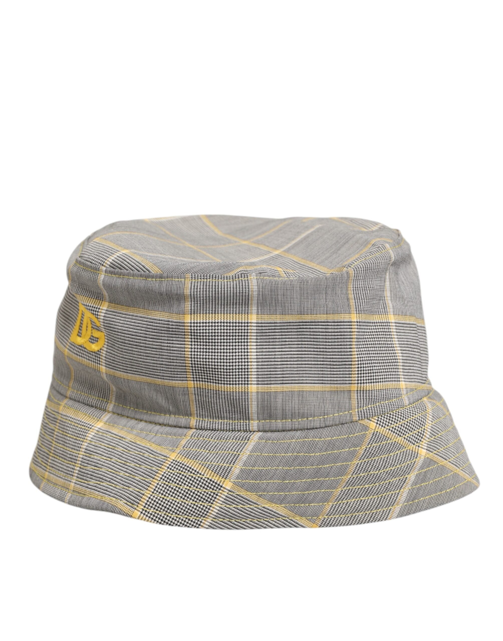 Gray Yellow Wool Blend Plaid Bucket Cap Men Hat