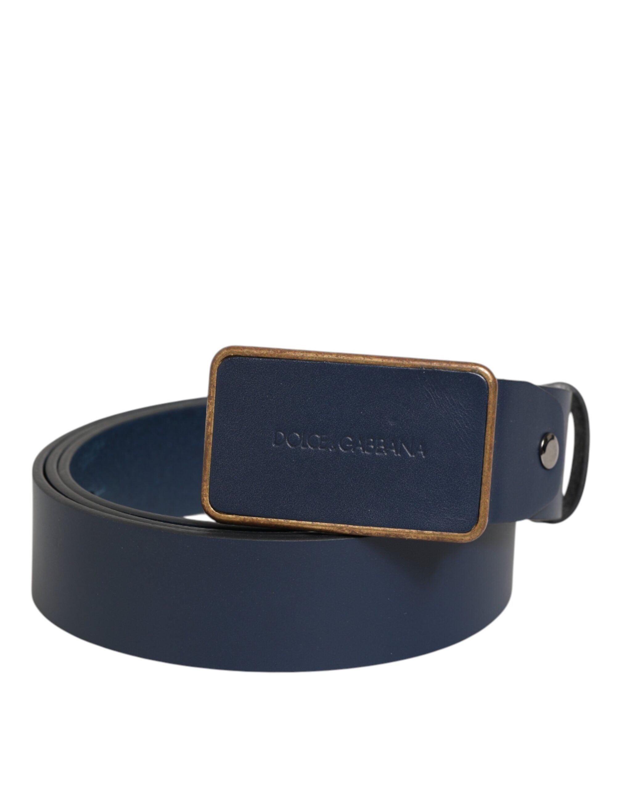 Blue Leather Classic Metal Logo Buckle Belt
