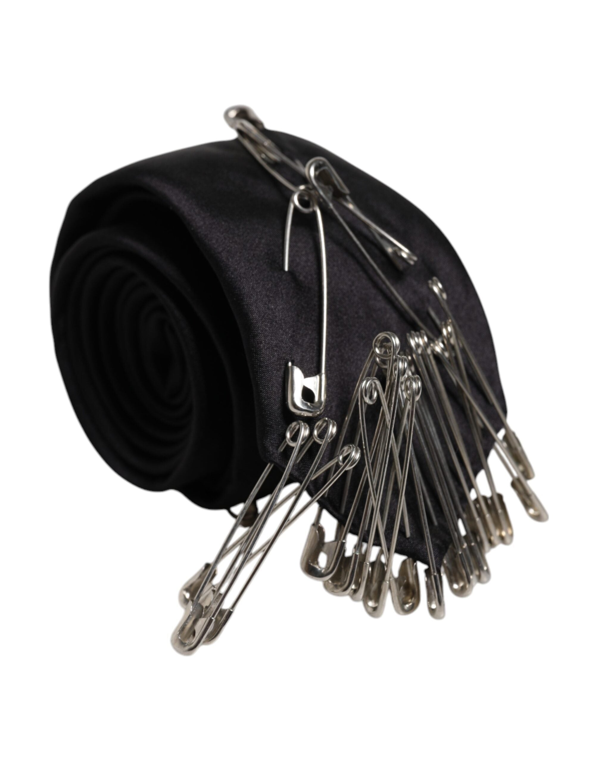 Black Safety Pins Silk Adjustable Necktie Accessory Tie