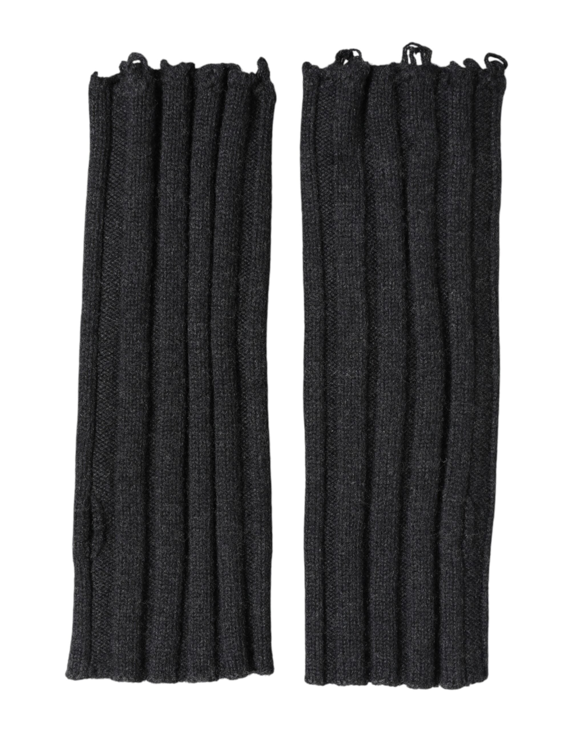 Black Virgin Wool Knitted Fingerless Gloves