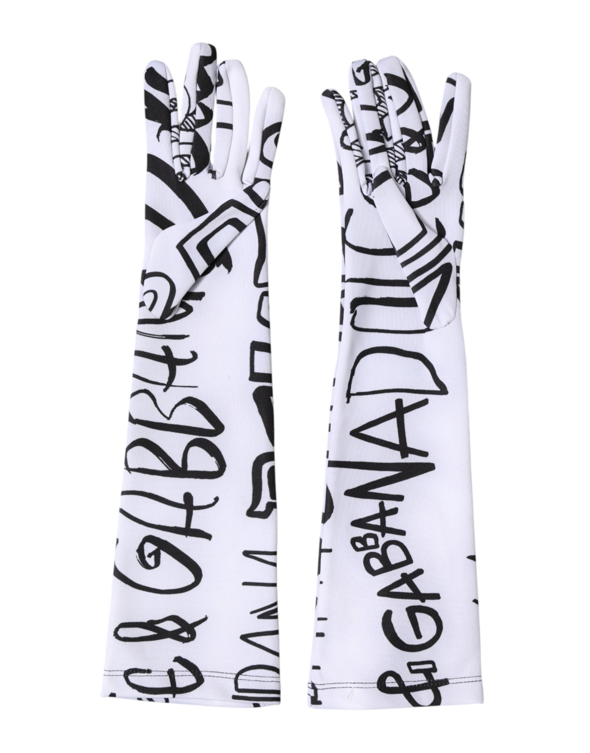 Black White DG Logo Elbow Length Mitten Gloves