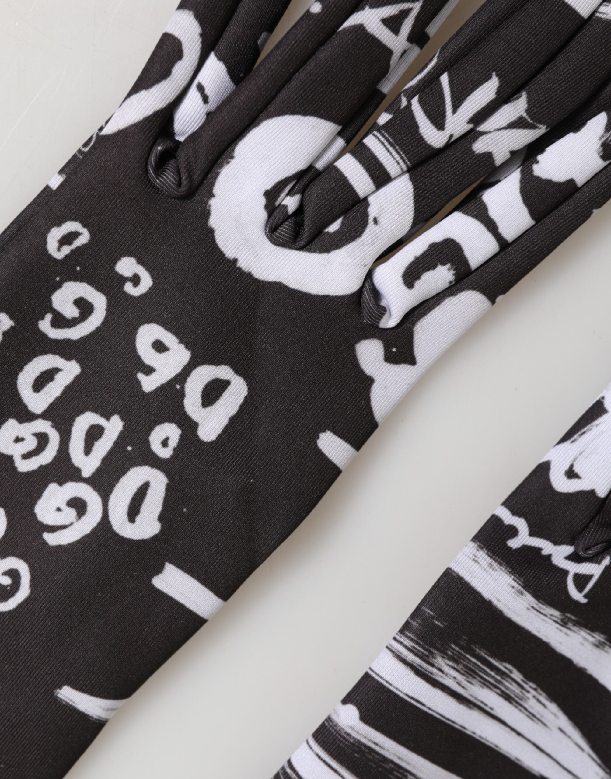 Black White DG Logo Elbow Length Mitten Gloves