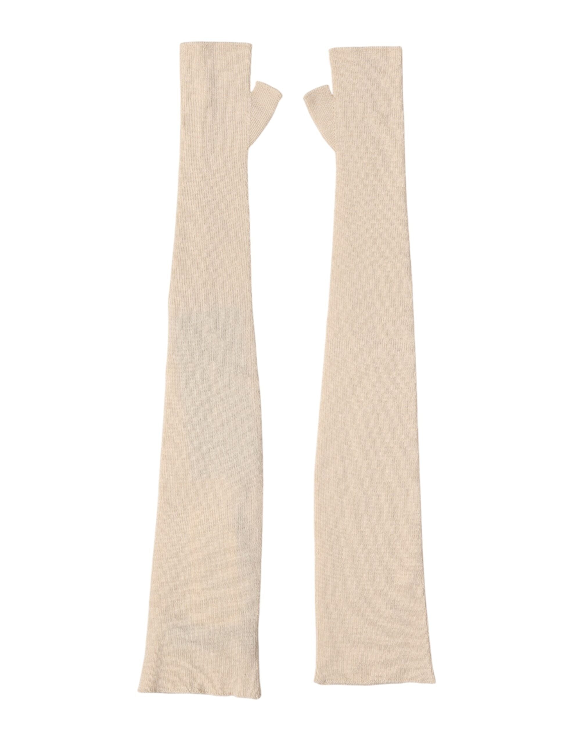 Beige Wool Fingerless Elbow Length Women Gloves
