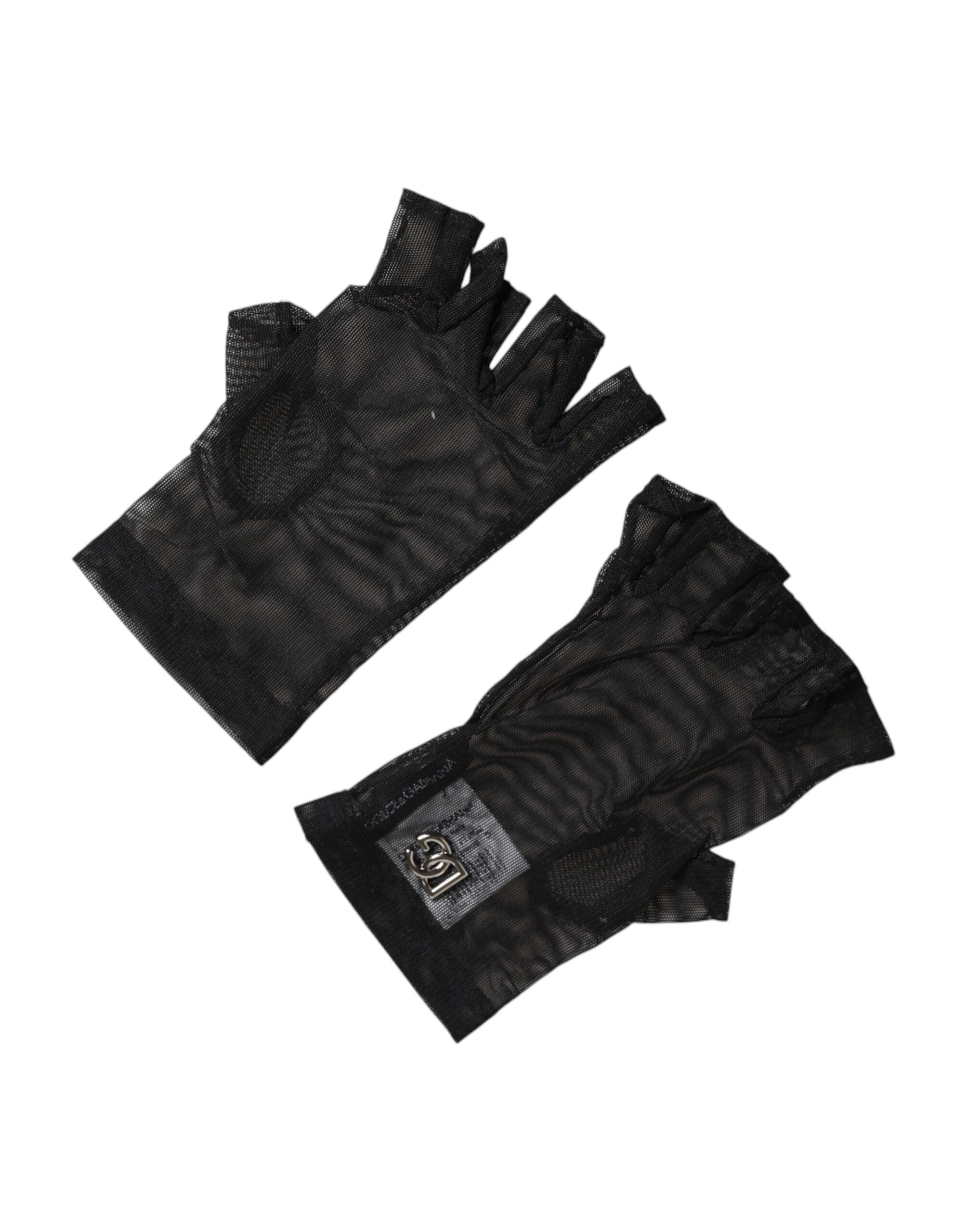 Black Nylon Wrist Length Fingerless Mitten Gloves