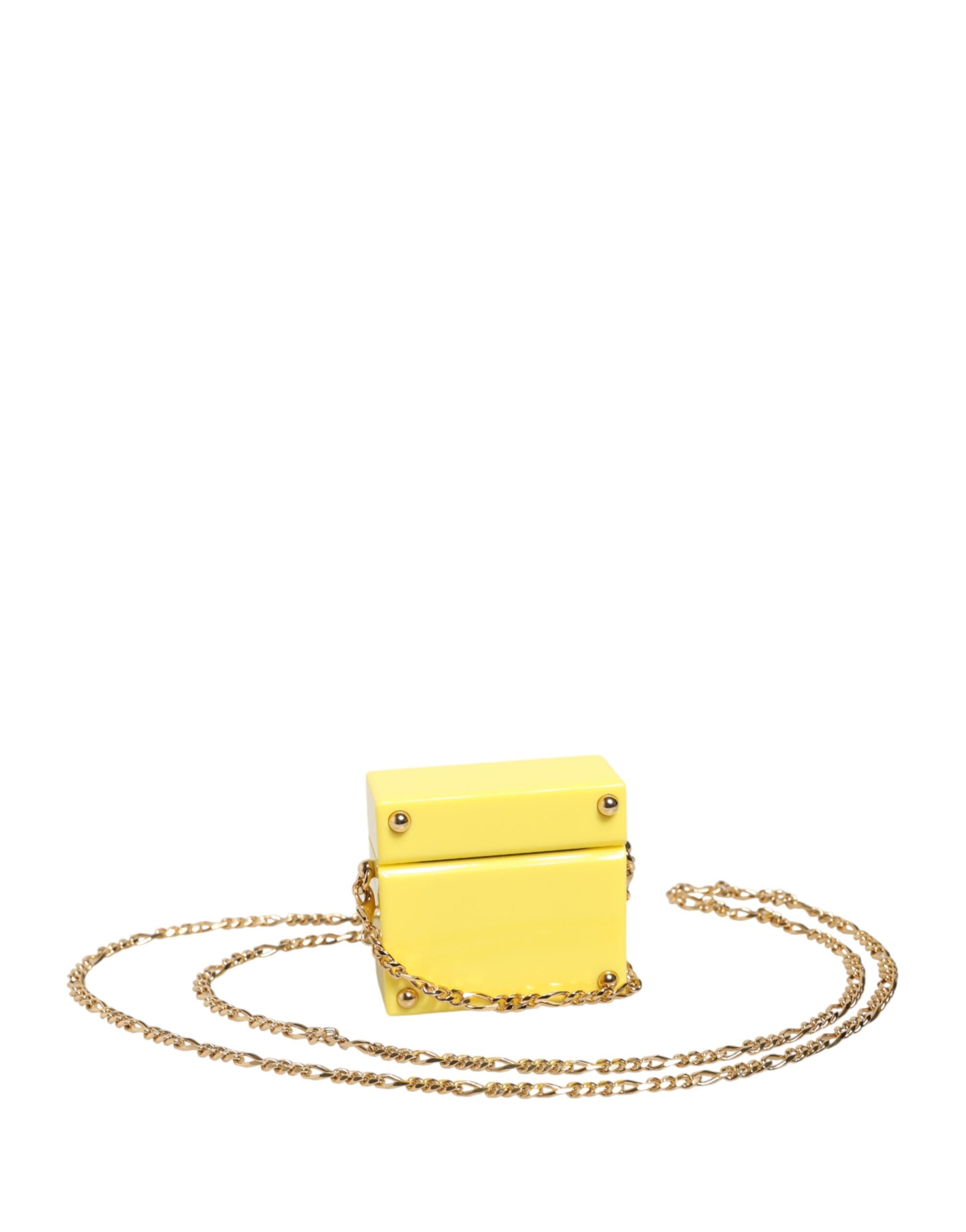 Yellow DG Logo Plaque Cover Gold Chain Airpods Case