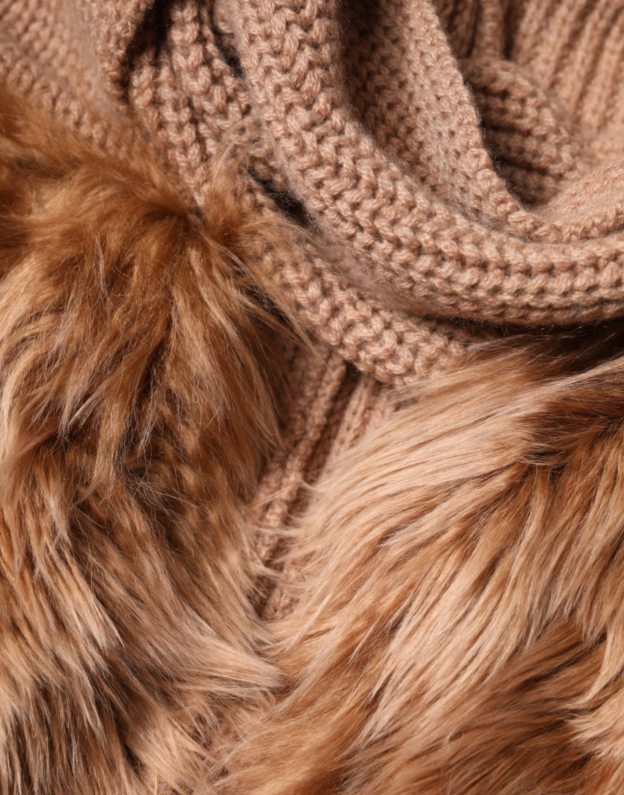 Brown Cashmere Knitted Fur Shawl Scarf