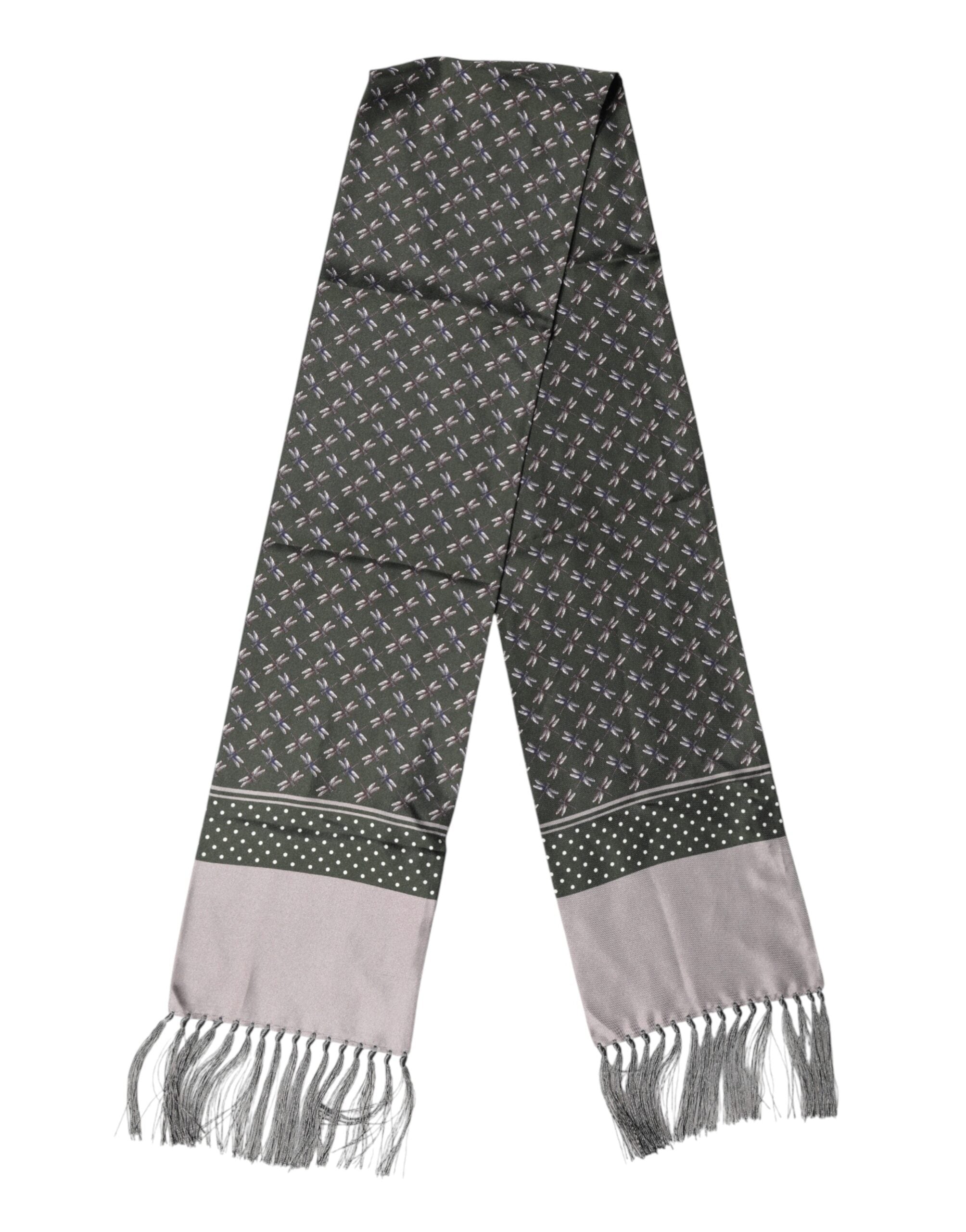 Gray Patterned Fringes Neck Foulard Scarf