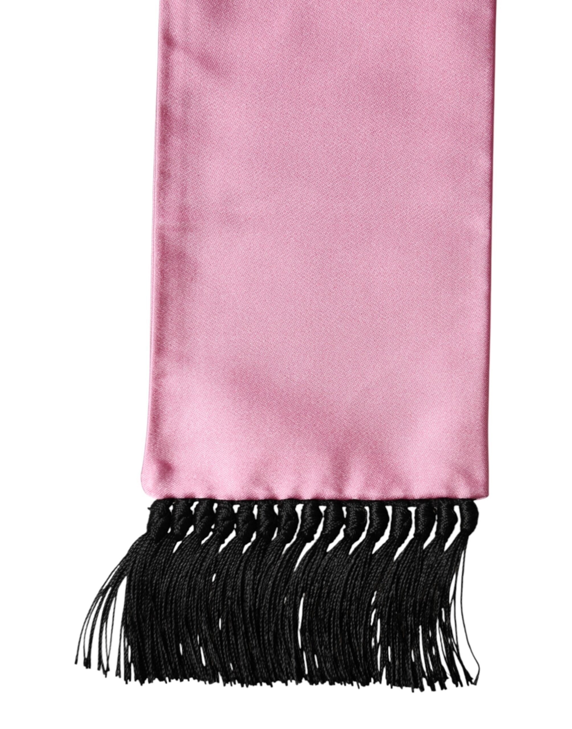 Pink Silk Fringes Neck Wrap Foulard Scarf