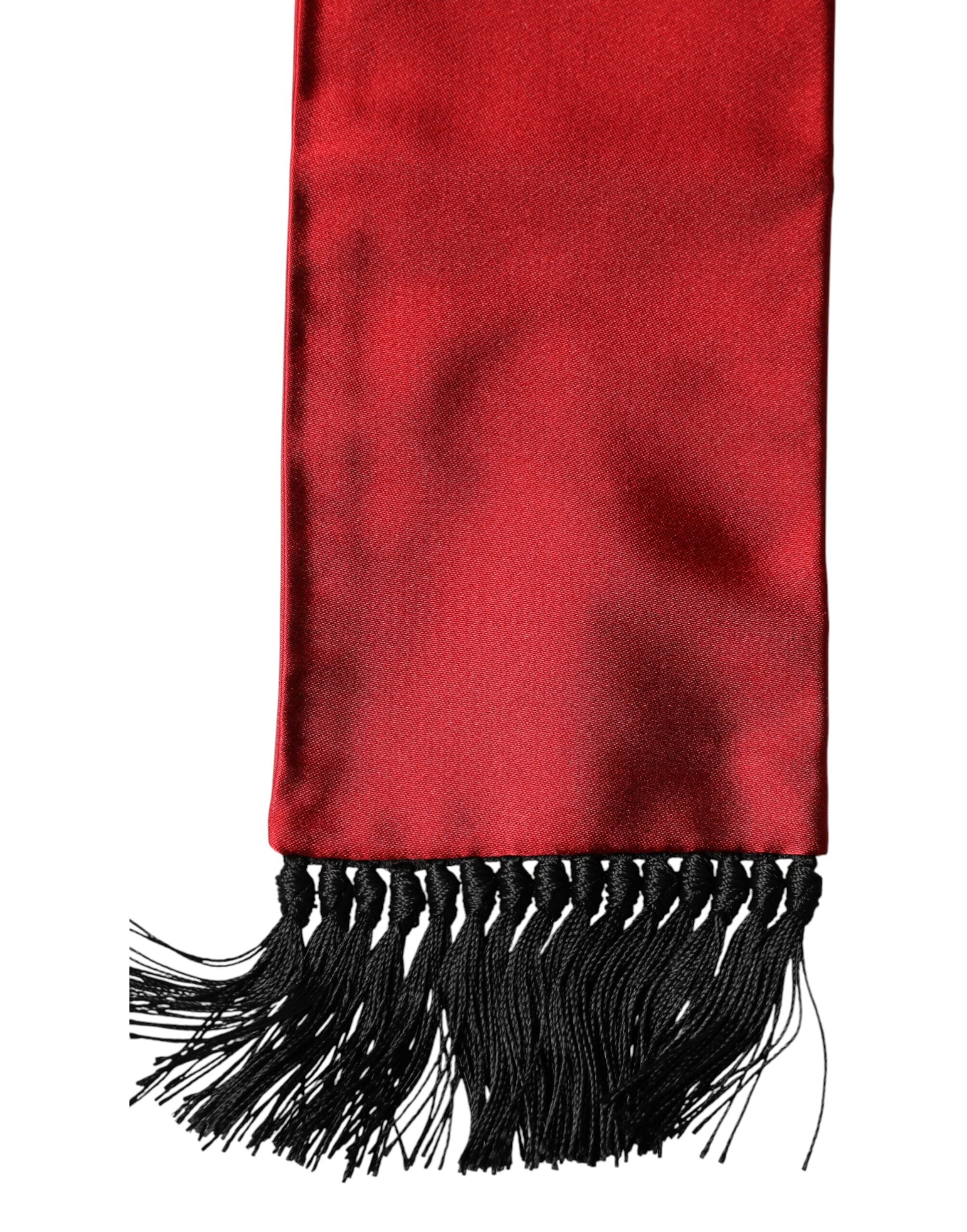 Red Silk Fringes Neck Wrap Foulard Scarf