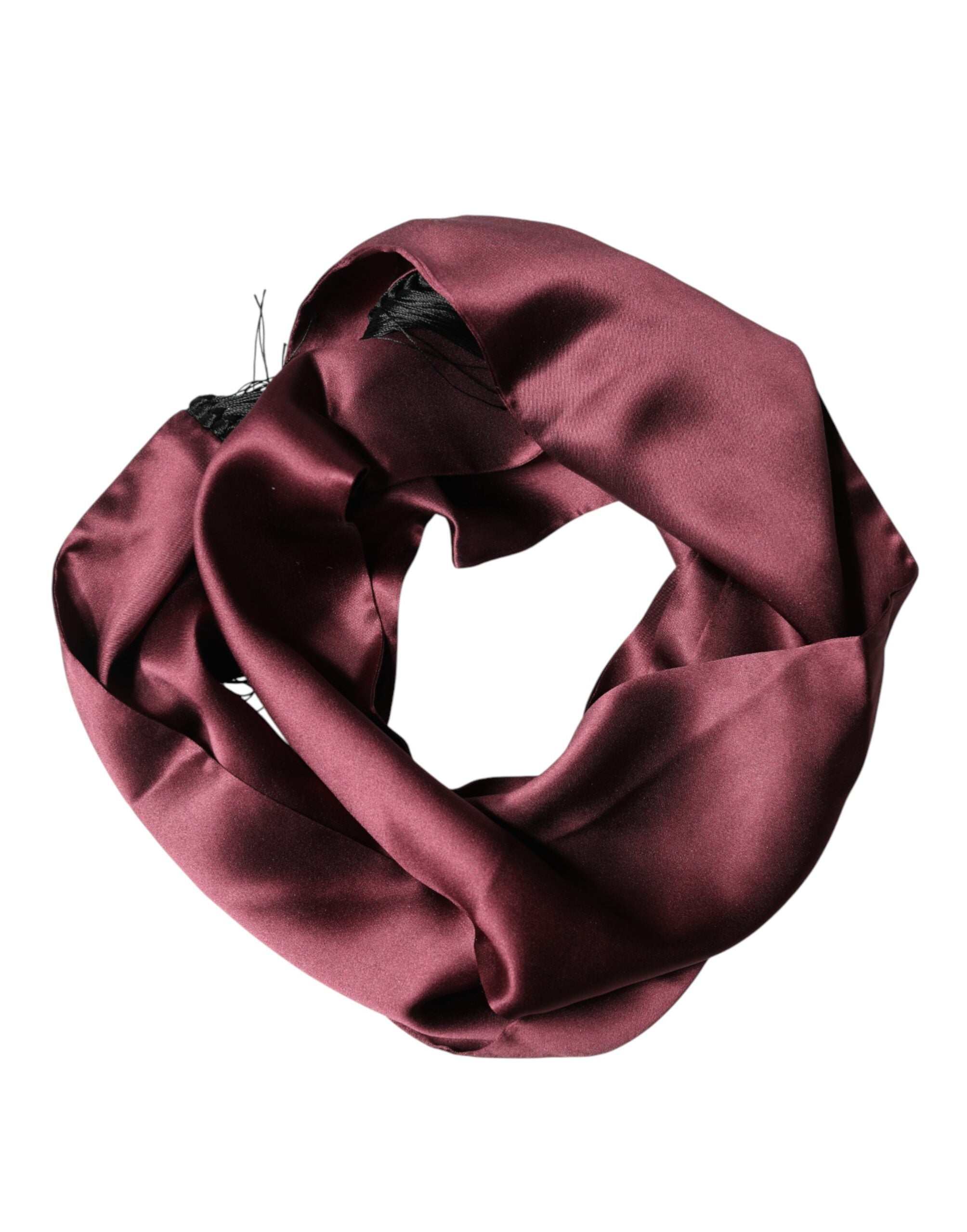 Maroon Silk Satin Fringes Neck Foulard Scarf