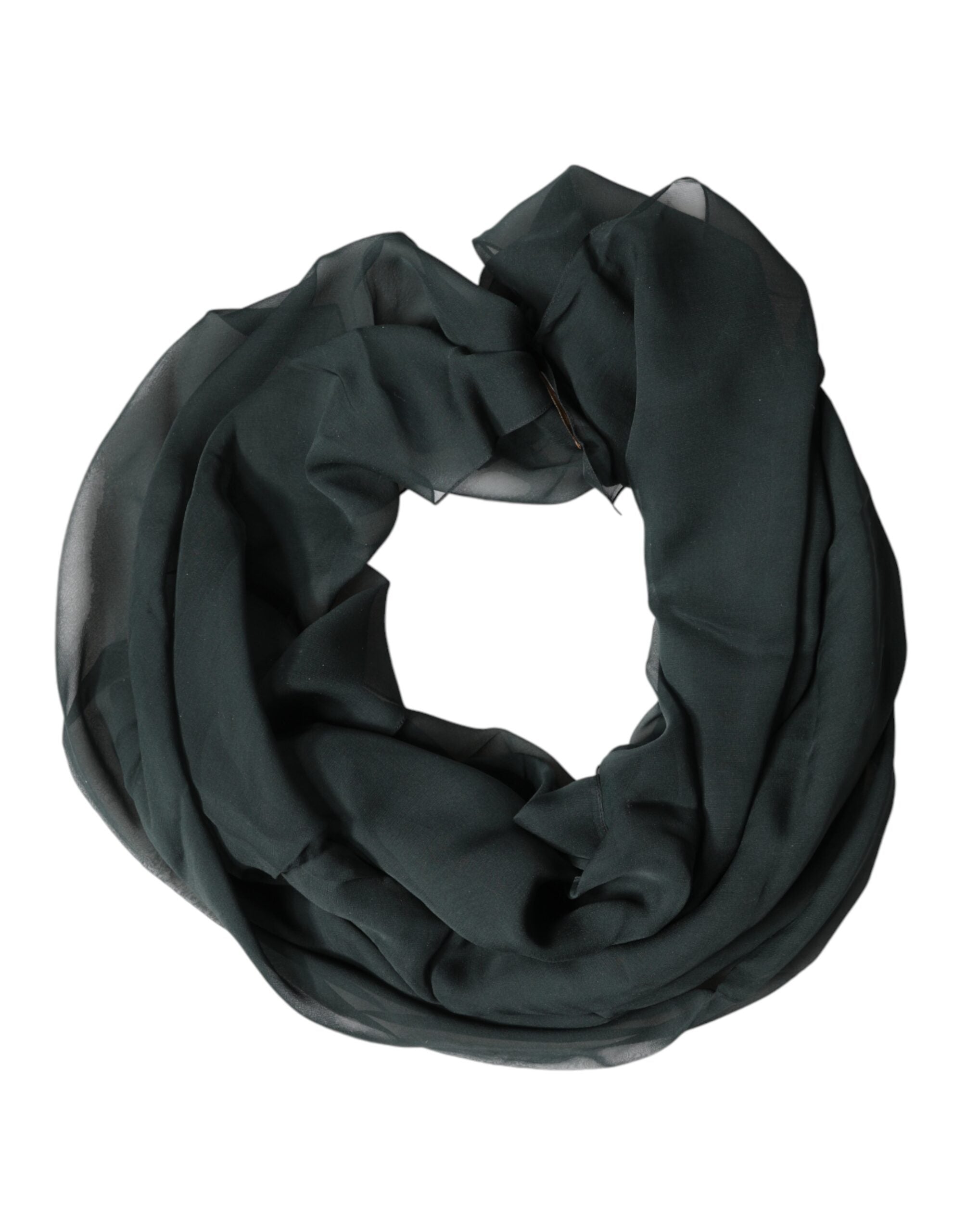 Dark Green Silk Neck Wrap Foulard Scarf