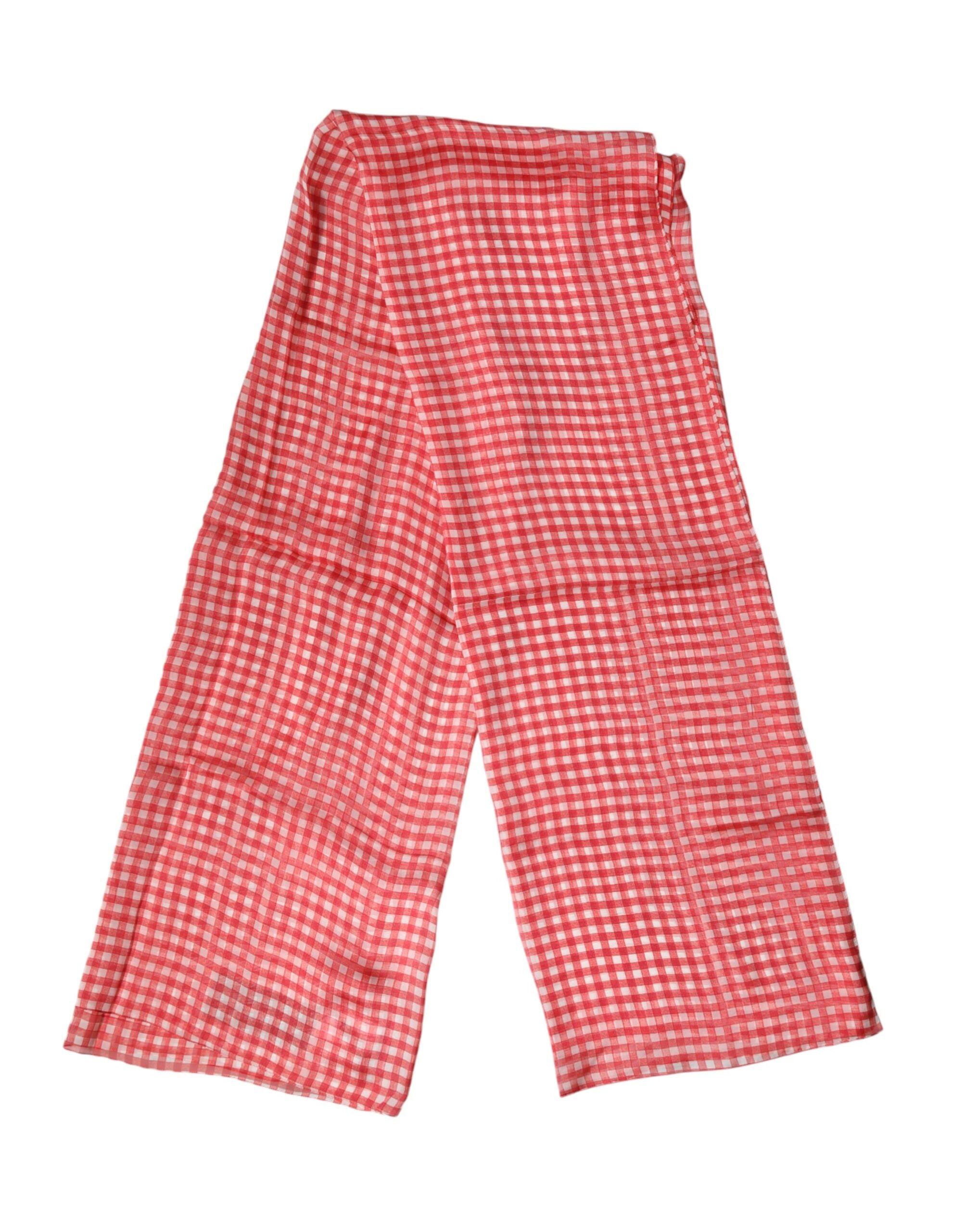 Red Checkered Silk Neck Wrap Shawl Scarf
