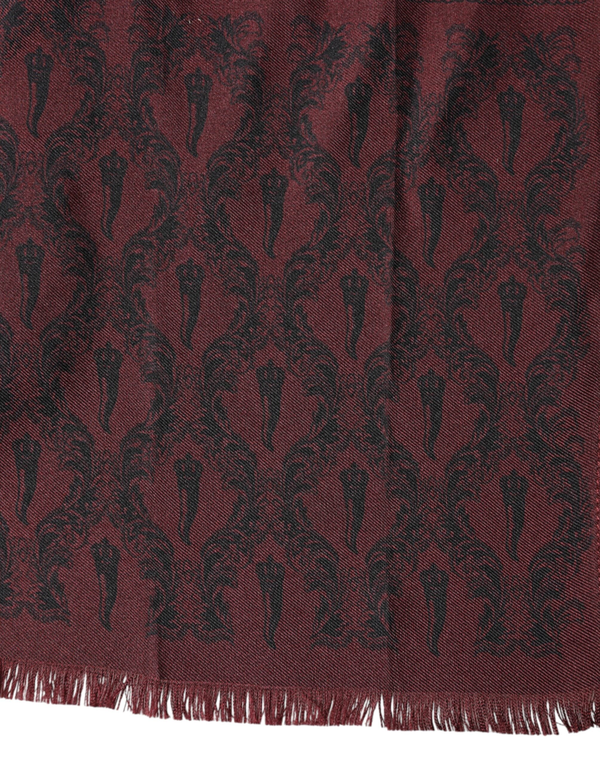 Maroon Patterned Silk Wrap Foulard Men 133cm x 22cm Scarf