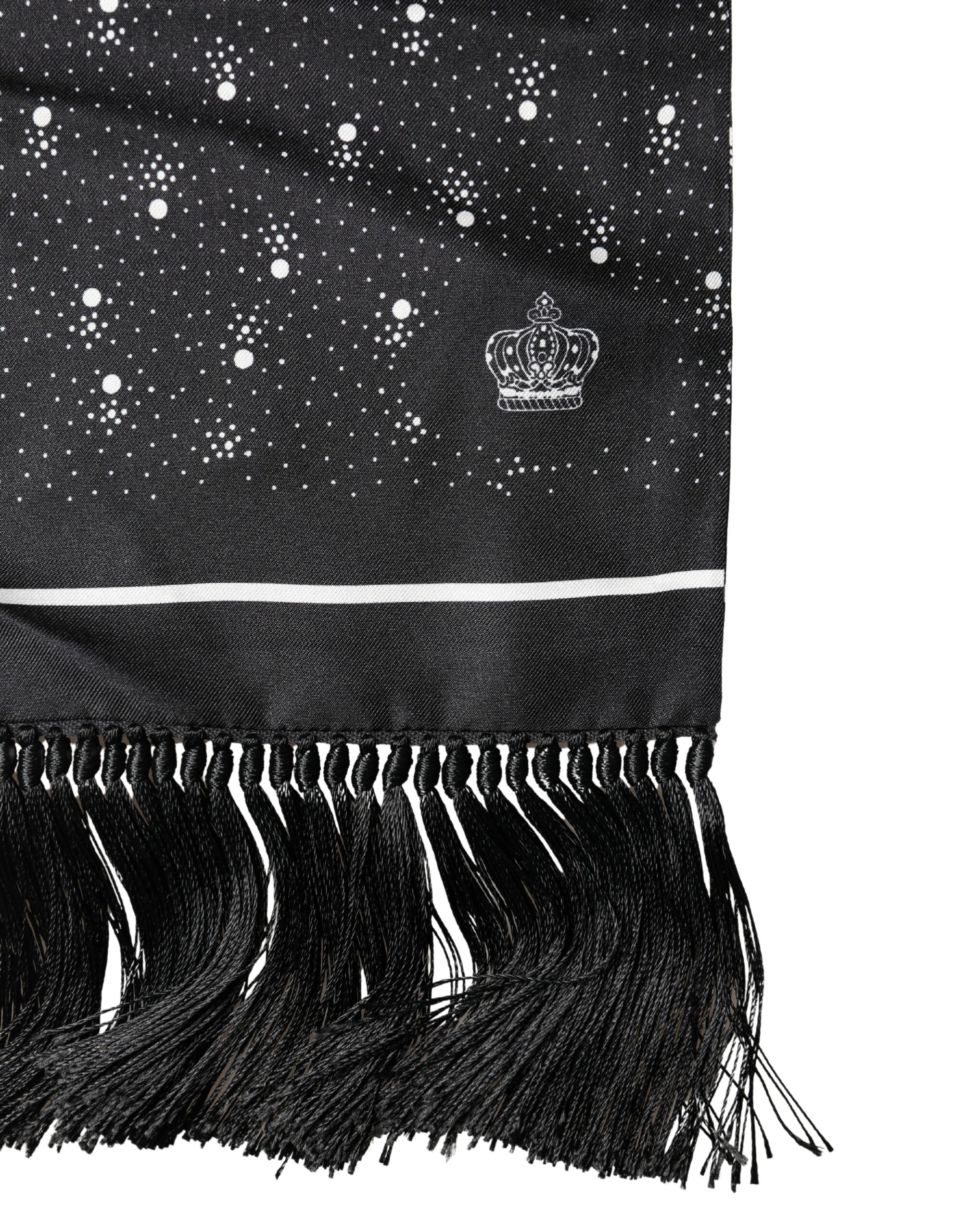 Black White Silk Dotted Print Foulard 140cm X 15cm Scarf