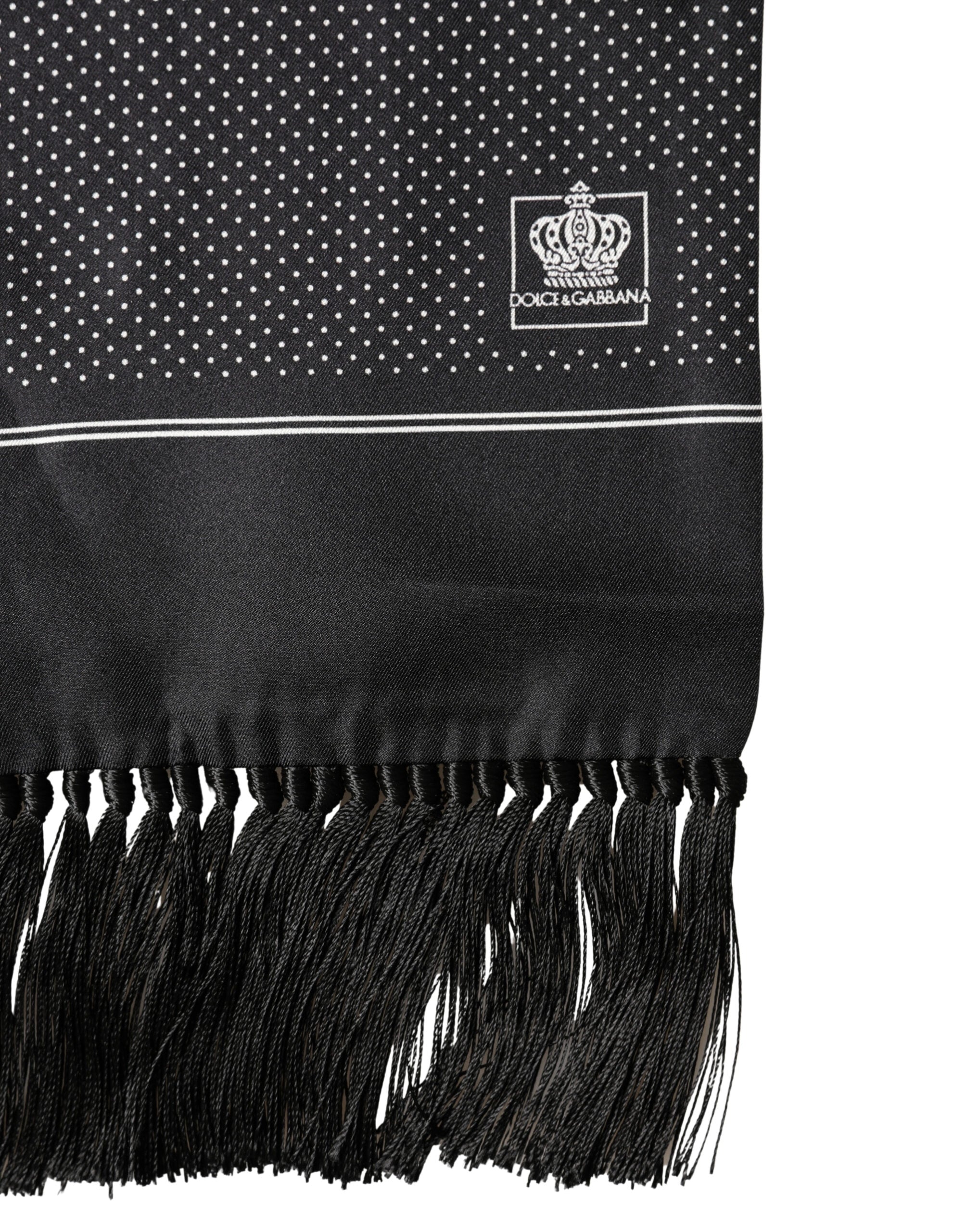 Black Silk Polka Dot Crown Foulard 140cm X 16.5cm Scarf