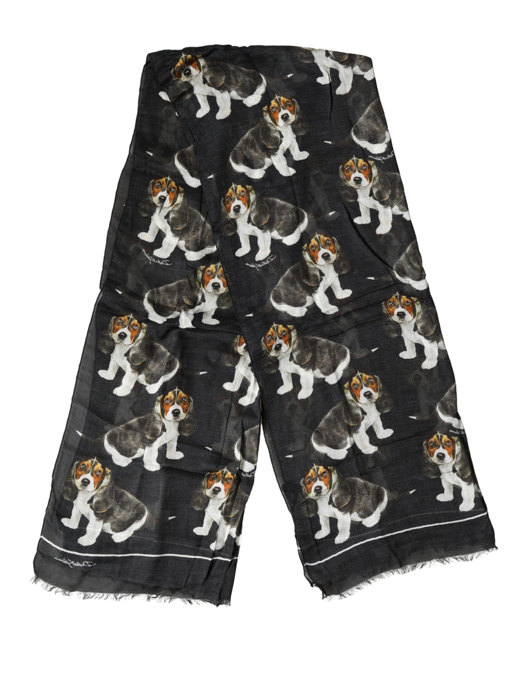 Black Dog Print Modal Wool Wrap Foulard 178cm X 63cm Scarf