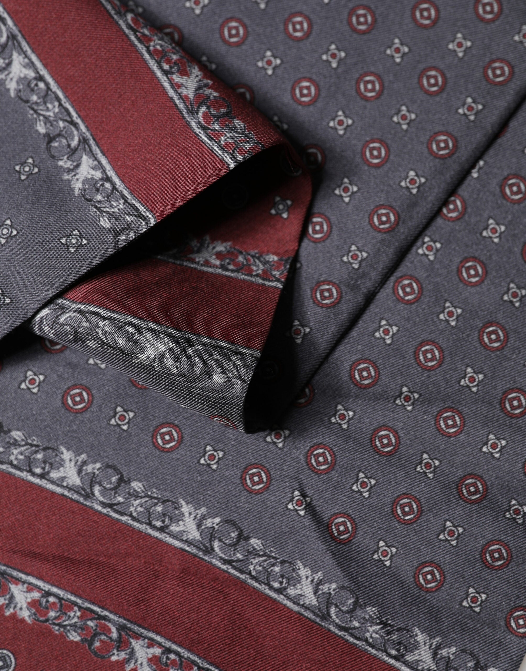 Burgundy Gray Patterned Fringe Foulard 141cm X 15.5cm  Scarf