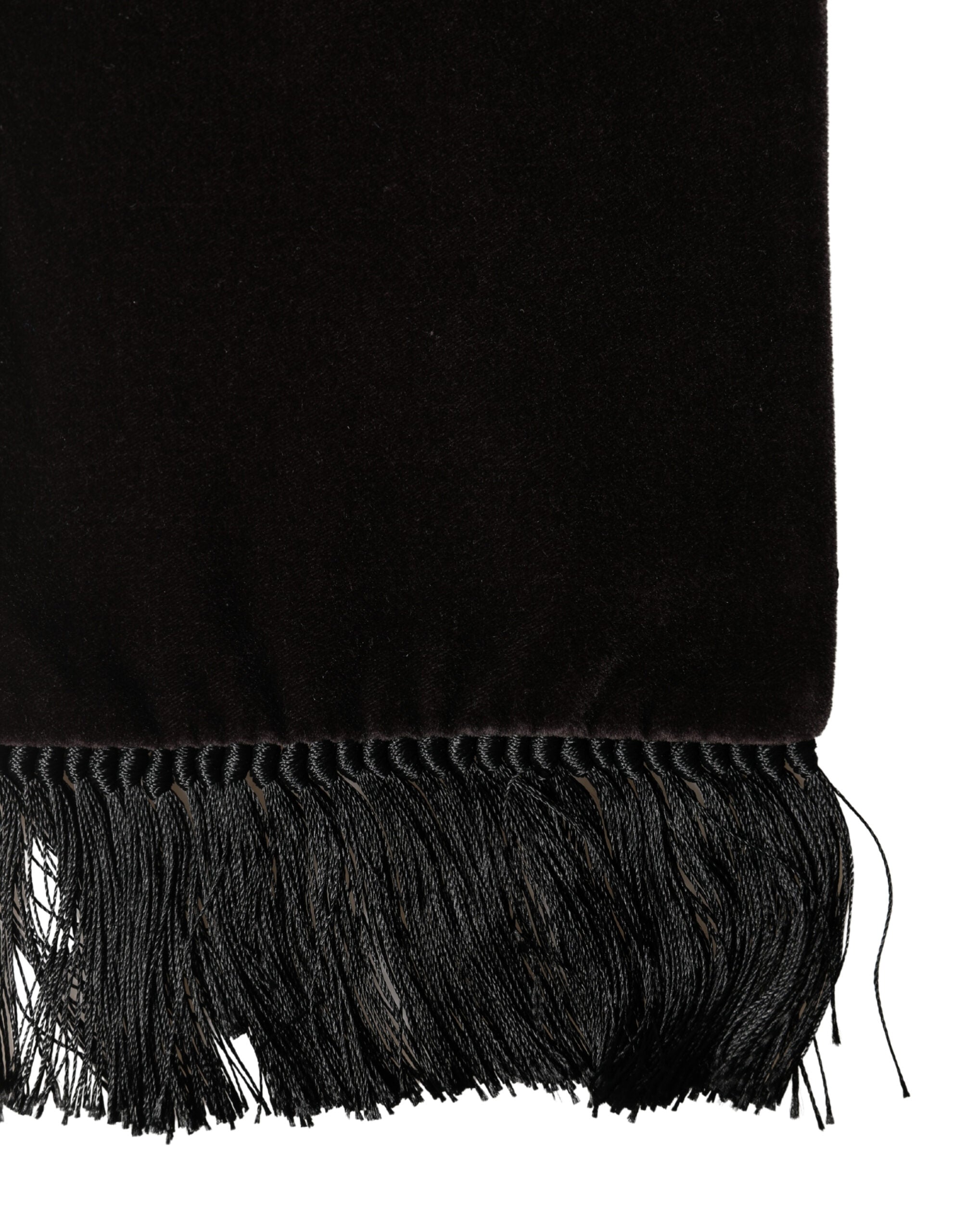 Black Silk Fringe Neck Wrap Foulard 139.5cm x 15.5cm Scarf