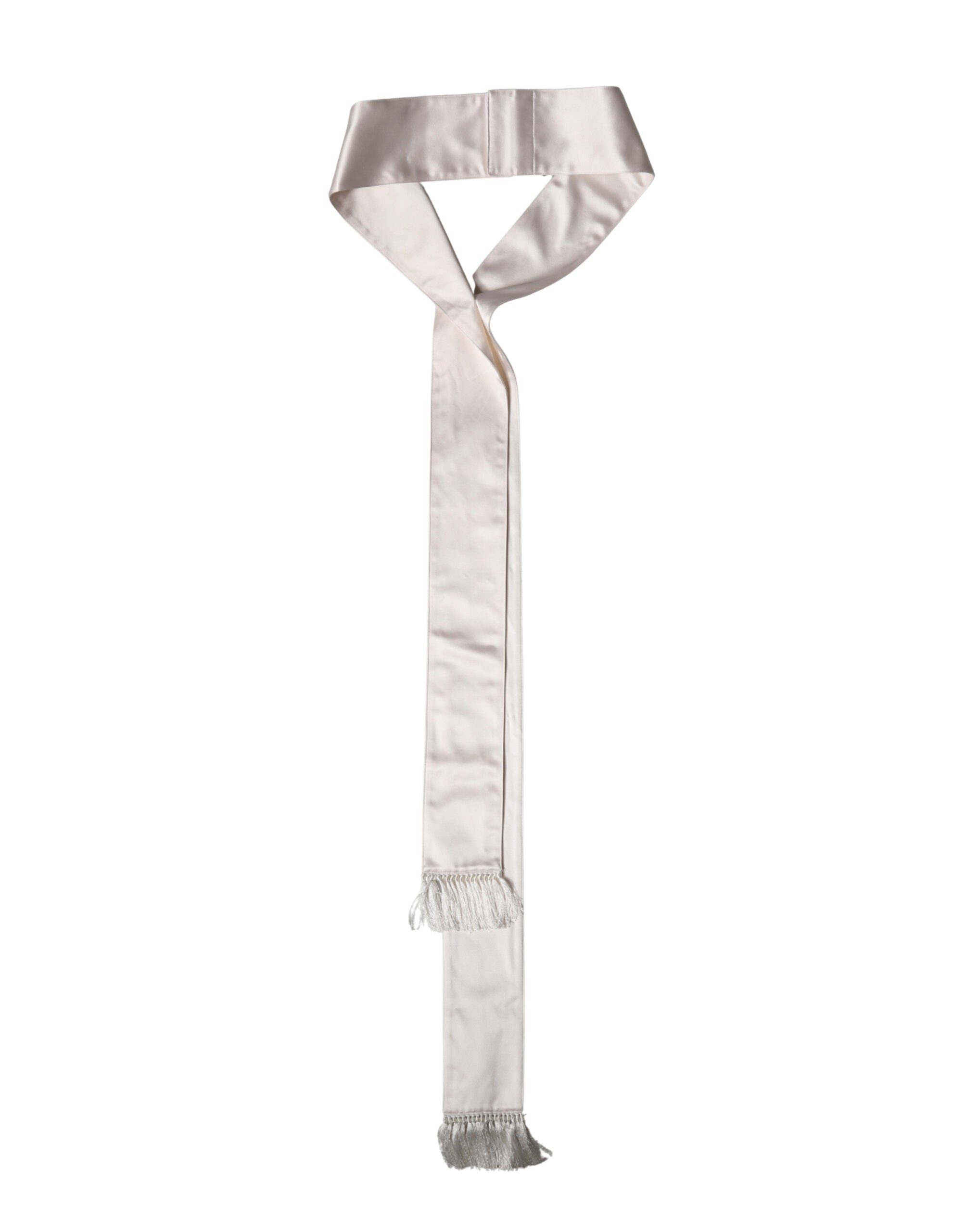 White Silk Satin Fringes Foulard 282cm x 10cm Men Scarf
