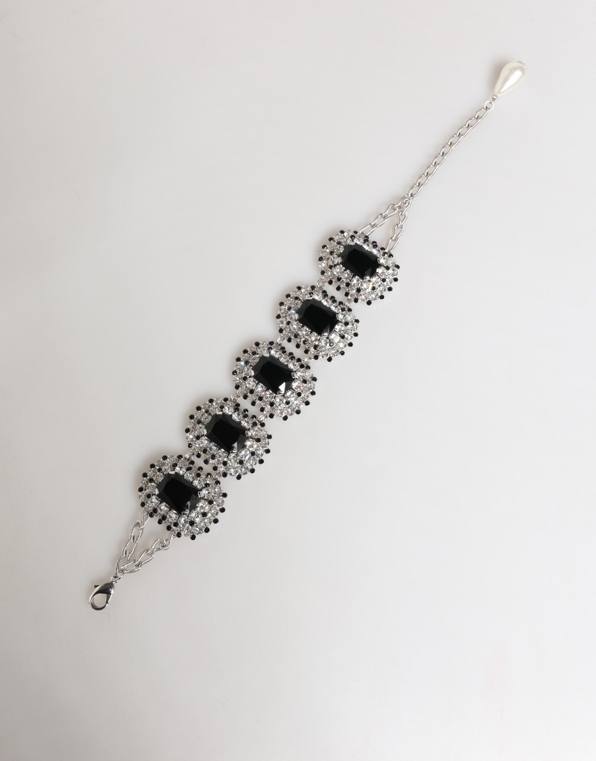 Silver Tone Brass Chain Crystal Embellished Bracelet