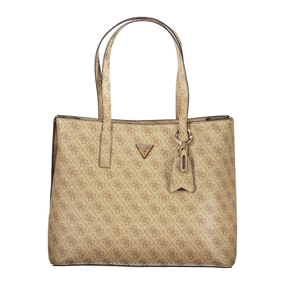 Beige Polyurethane Women Handbag