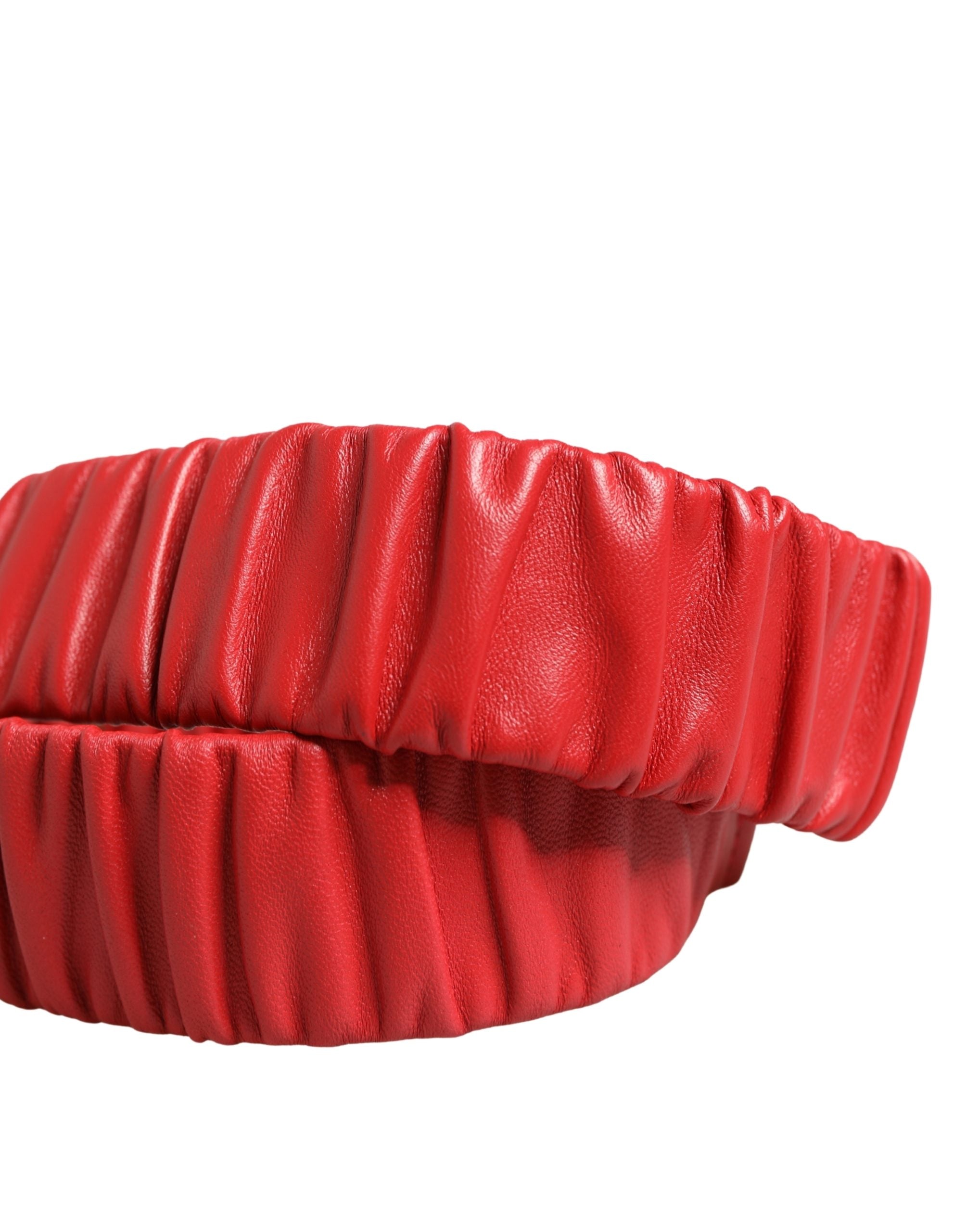 Red Leather Gold Heart Metal Buckle Belt