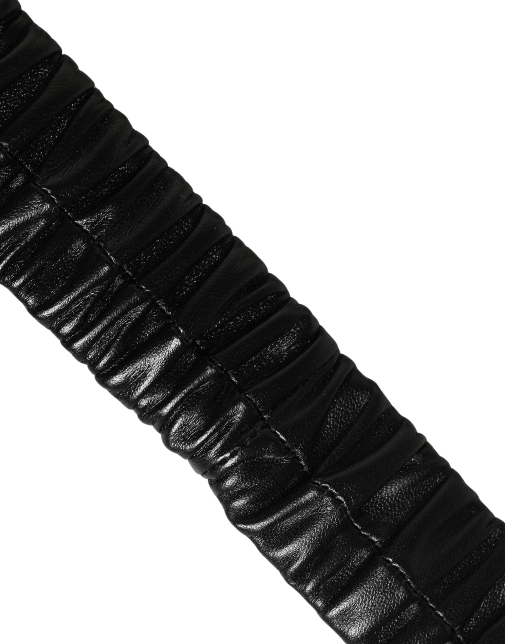 Black Leather Gold Heart Metal Buckle Belt