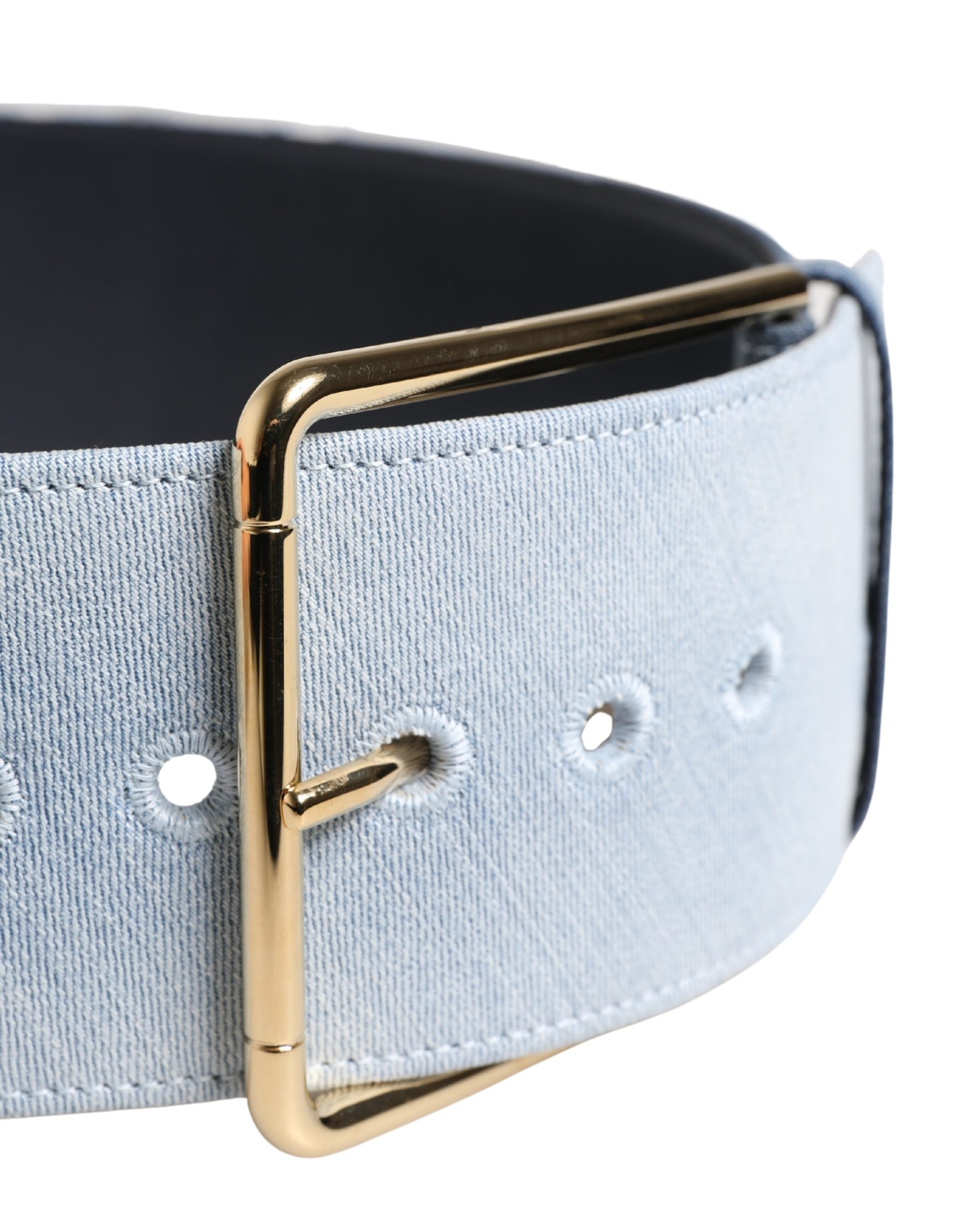 Blue Two Tone Denim Gold Metal Buckle Belt