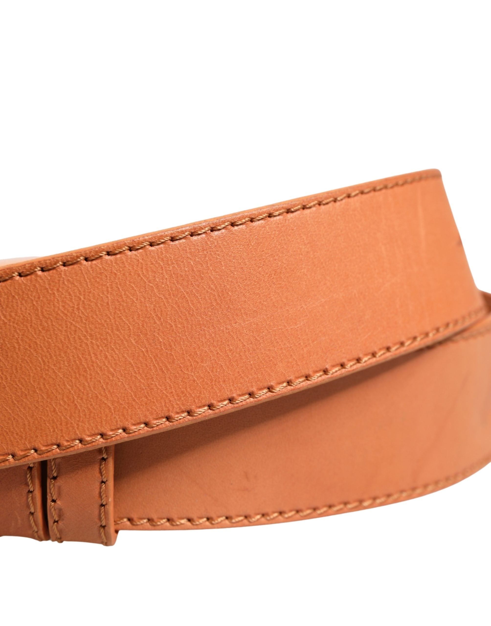 Orange Leather Hexagon Metal Buckle Waist Women Belt