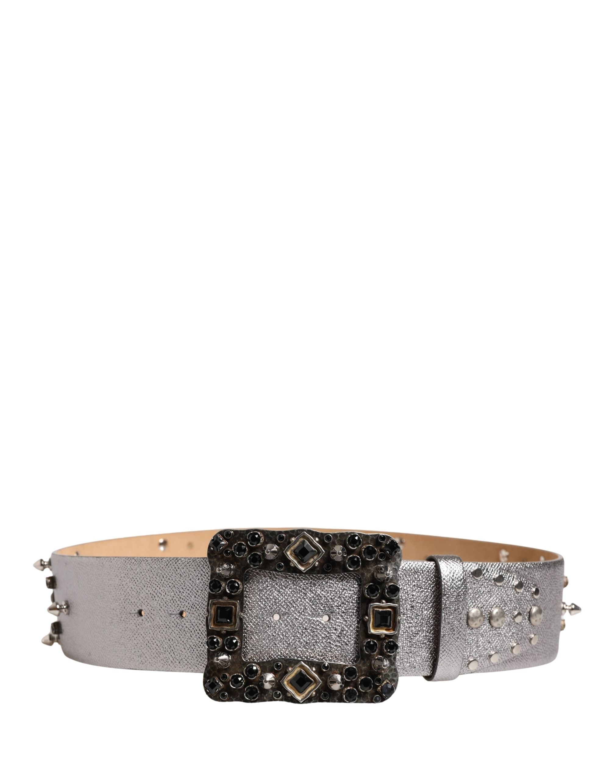 Silver Leather Crystal Metal Buckle Belt