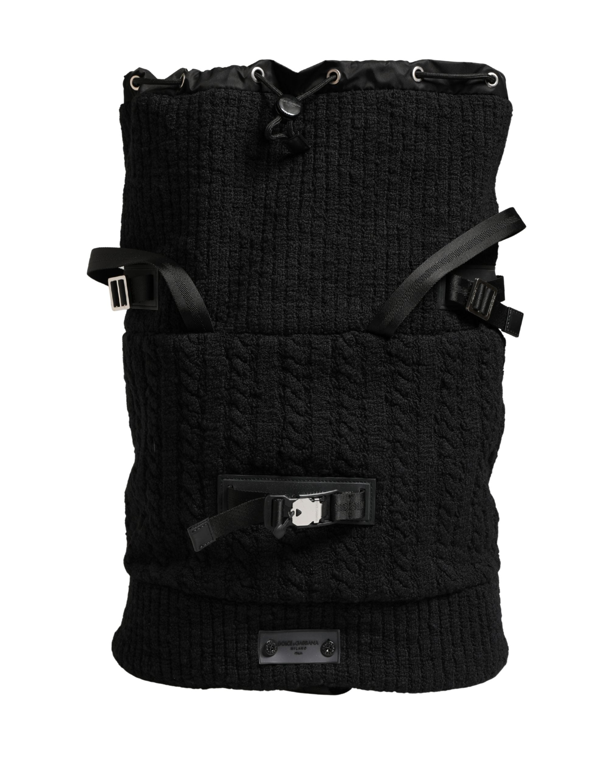 Black Tricot Wool Blend Duffel Backpack Travel Borse Bag