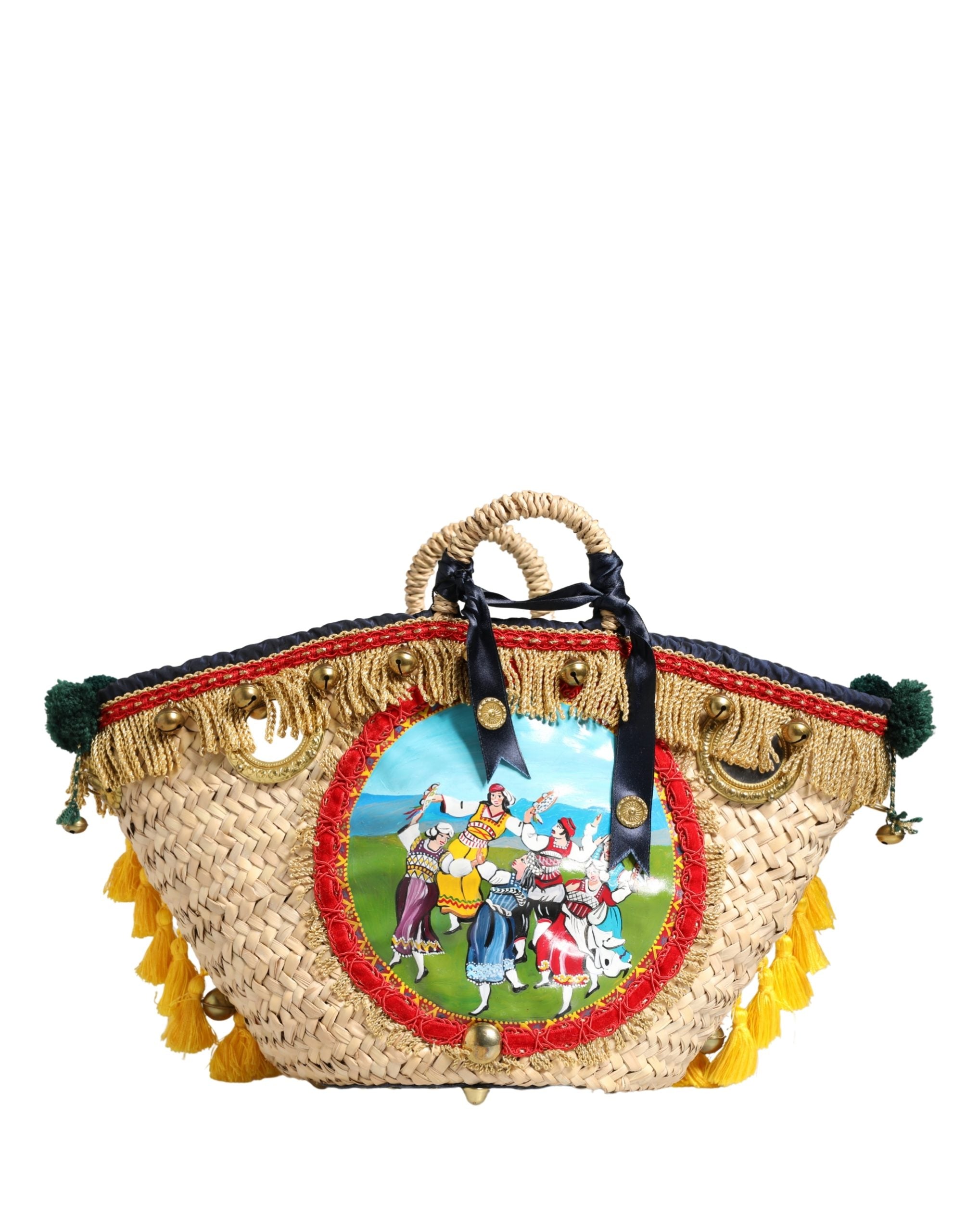 Multicolor Woven Straw Basket Embellished Sicily Bag