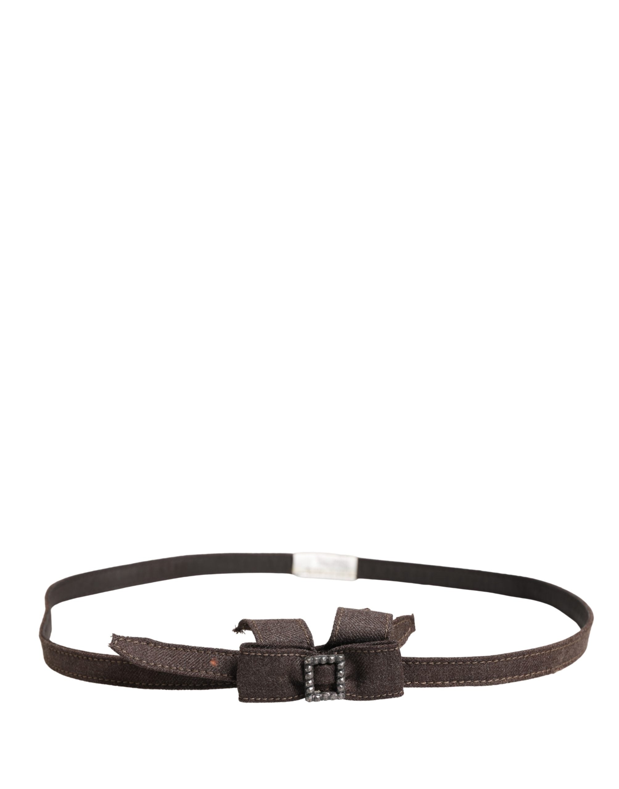 Dark Brown Wool Bow Embellished Buckle Belt