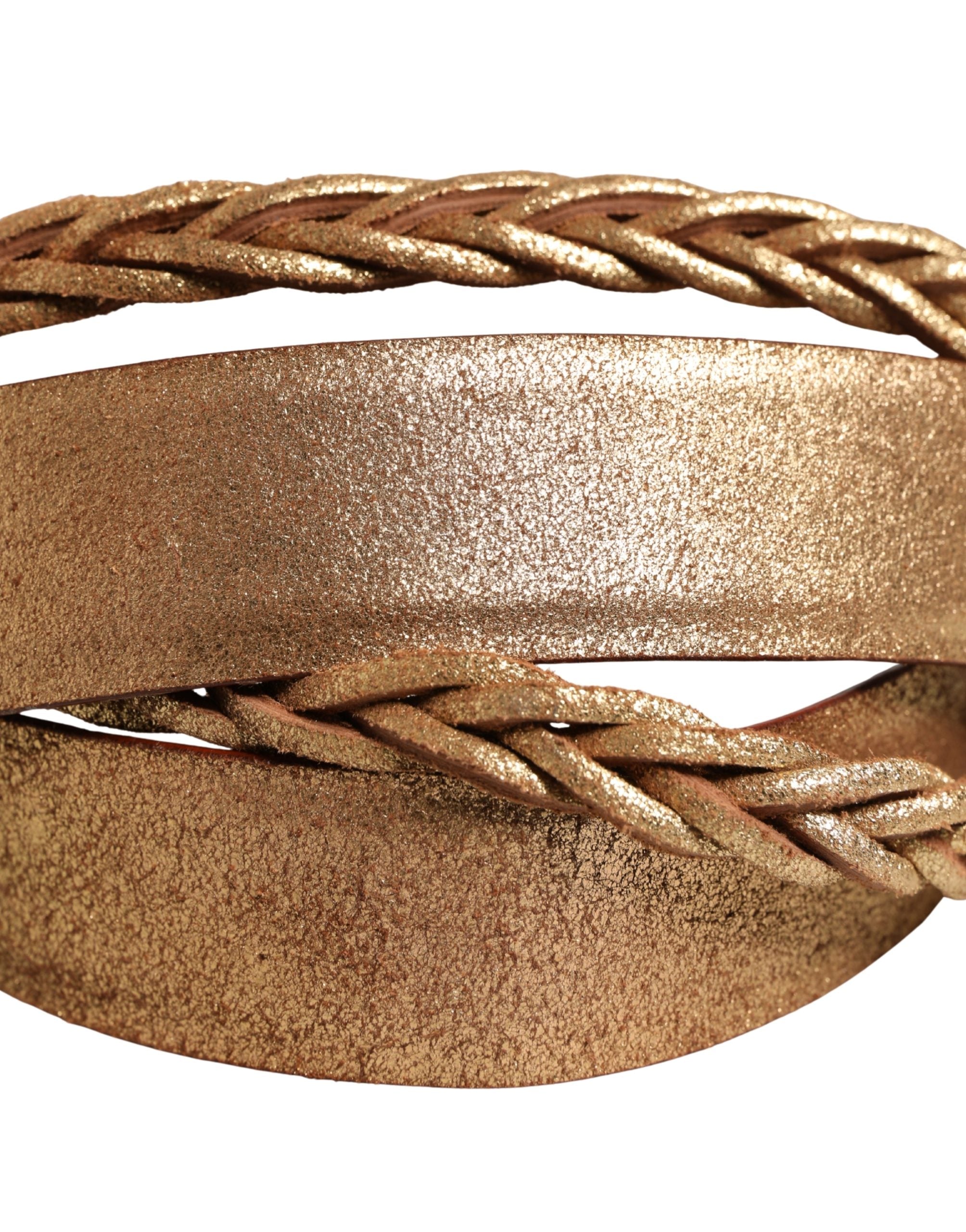 Brown Leather Braided Metal Buckle Belt