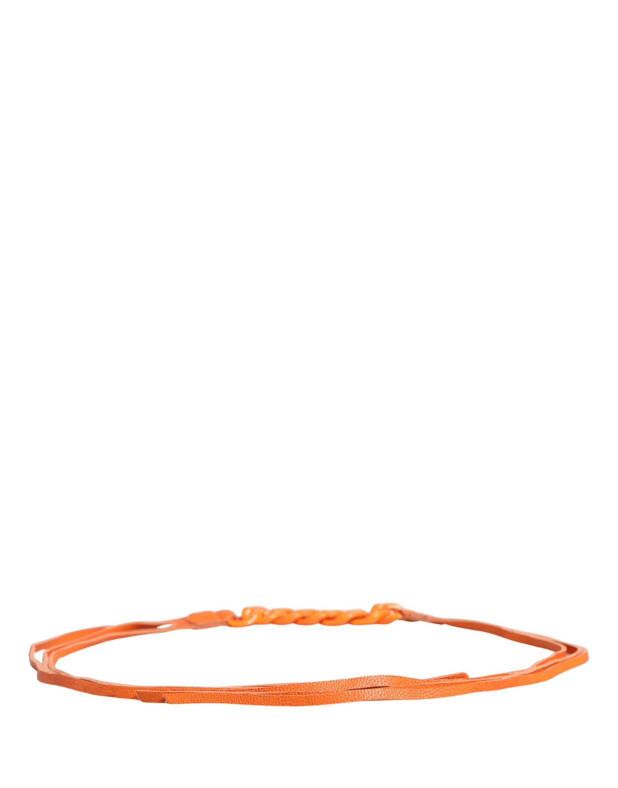 Orange Leather Chain Waist Metal Buckle Belt