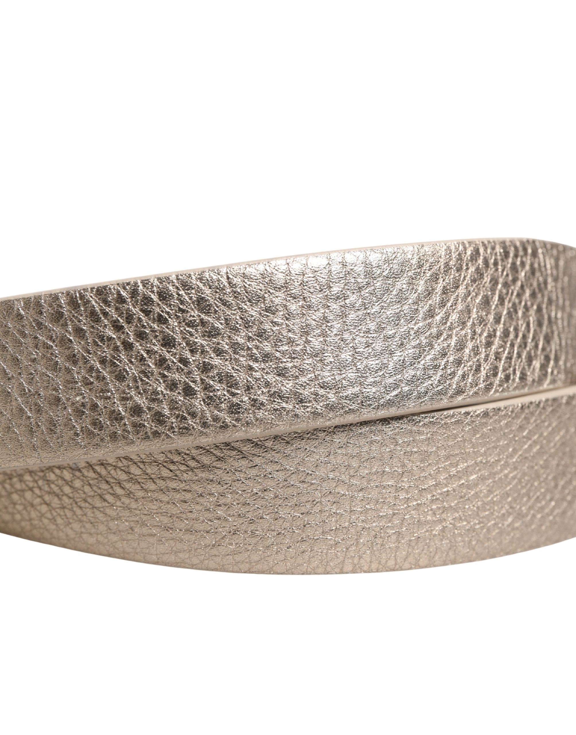 Metallic Beige Leather Silver Metal Buckle Belt
