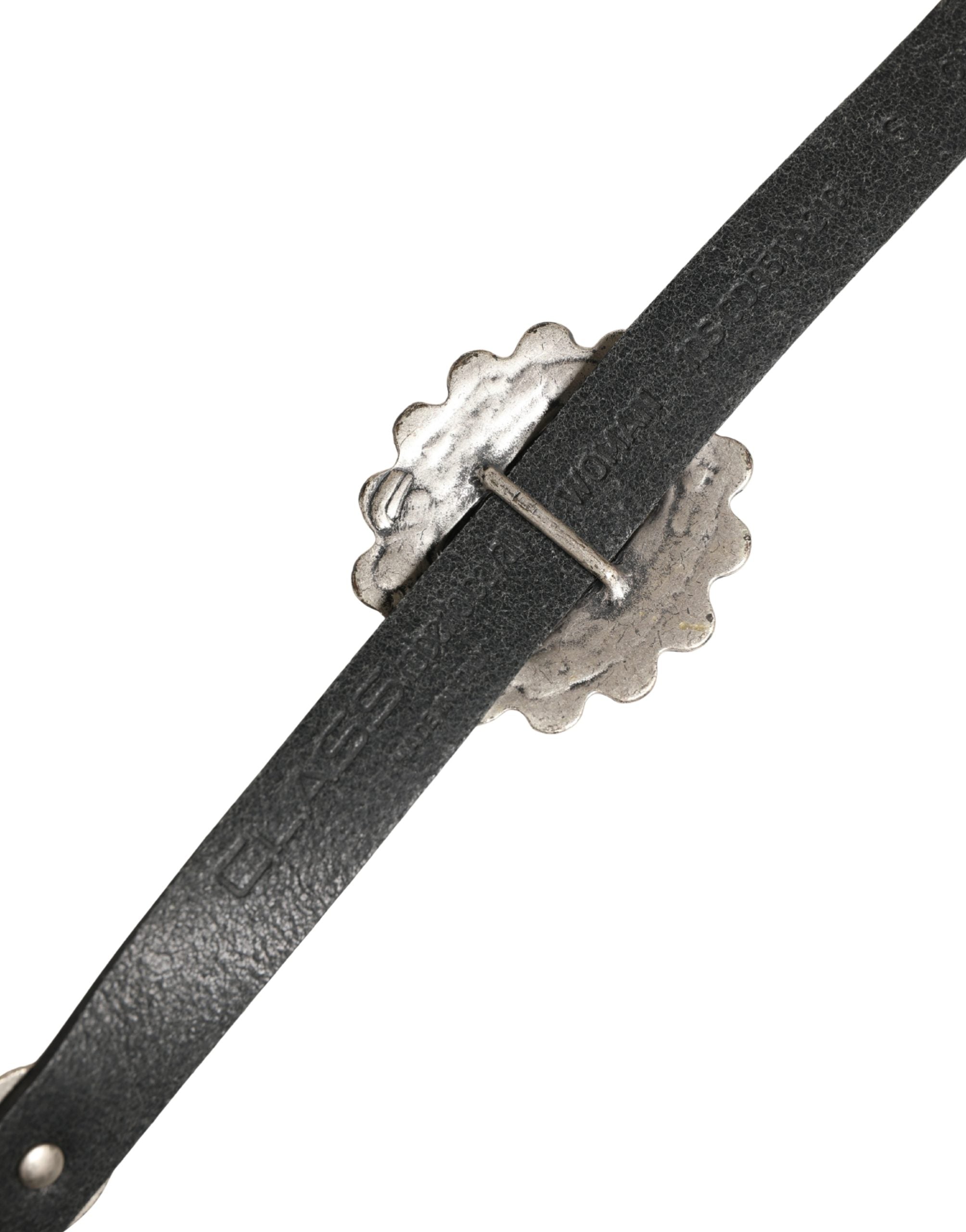 Black Turquoise Leather Embellished Oval Buckle Belt