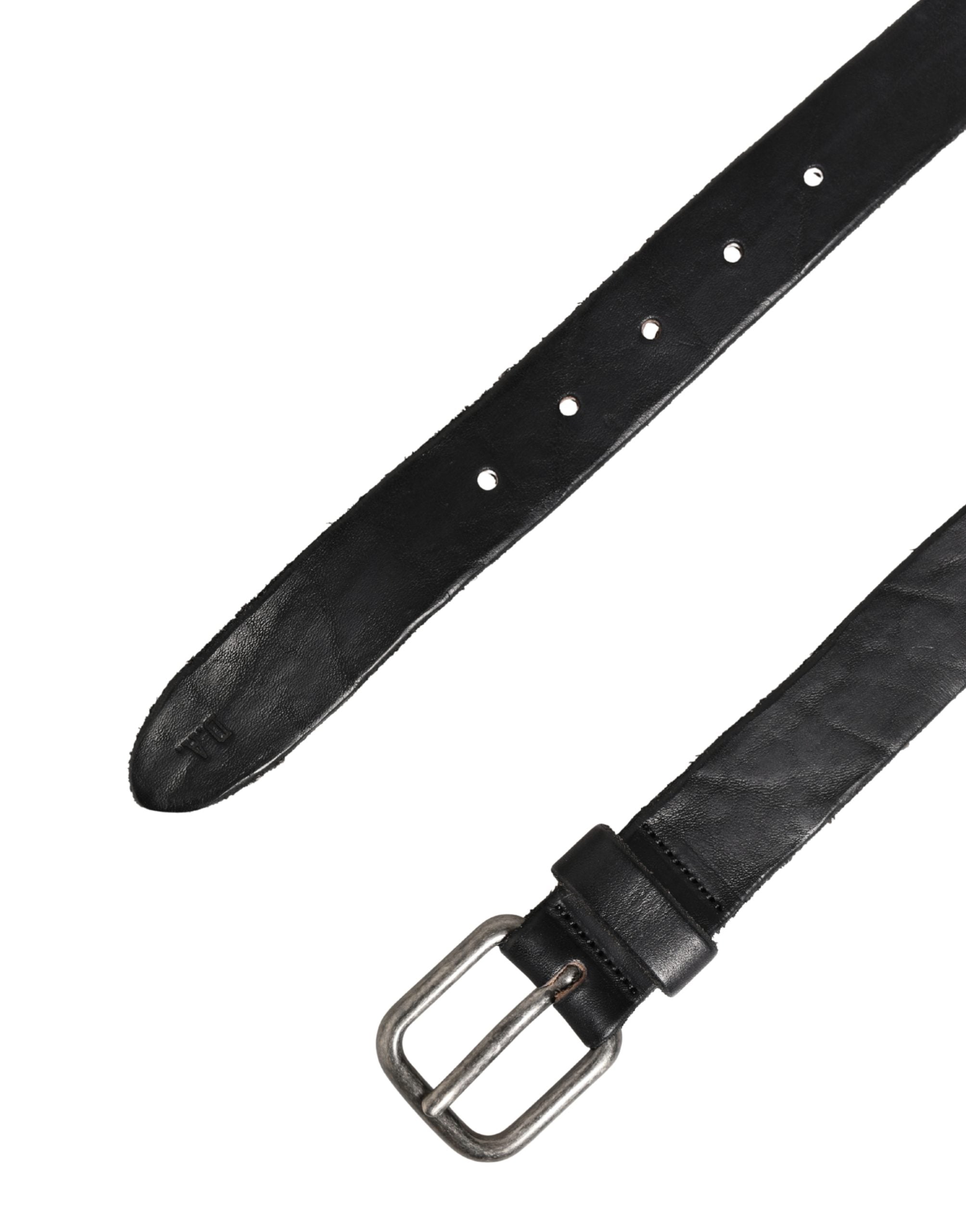 Men Black Leather Metal Buckle Belt