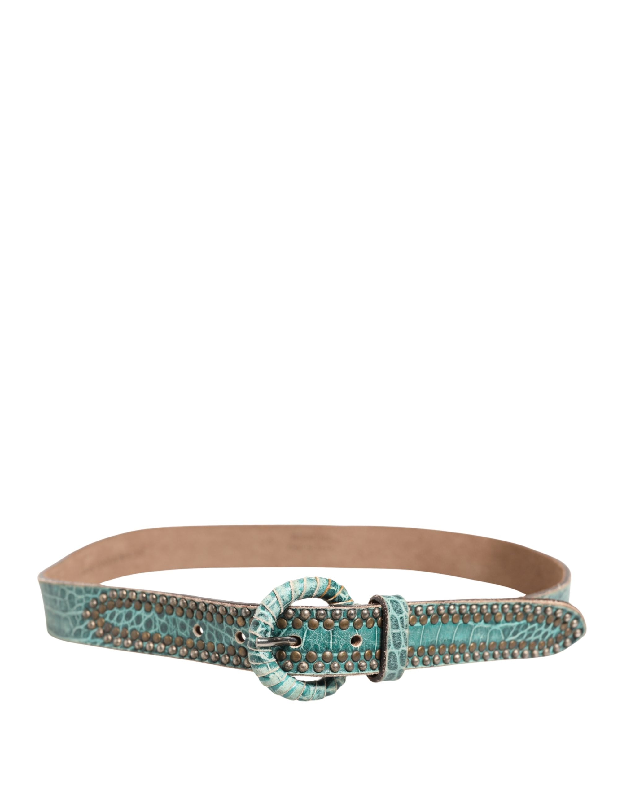 Women Green Leather Croco Print Studded Belt