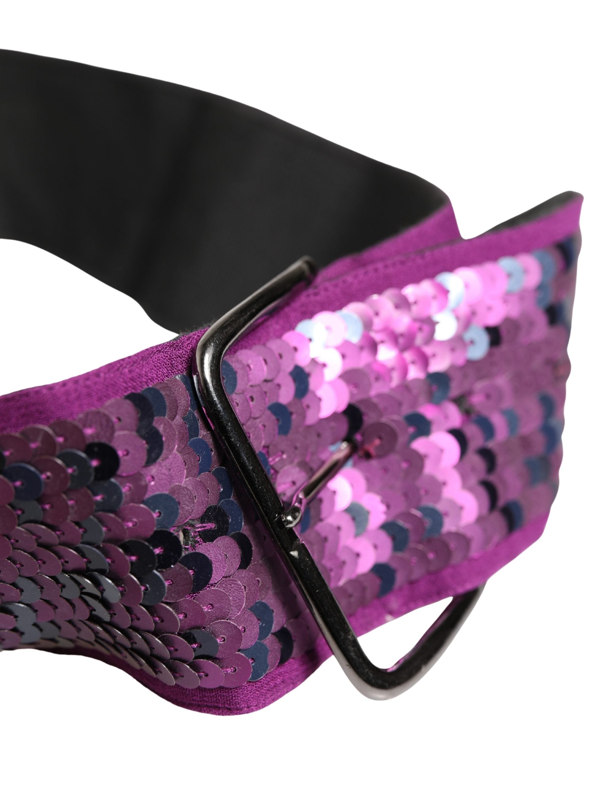 Women Purple Sequined Silver Metal Buckle Belt