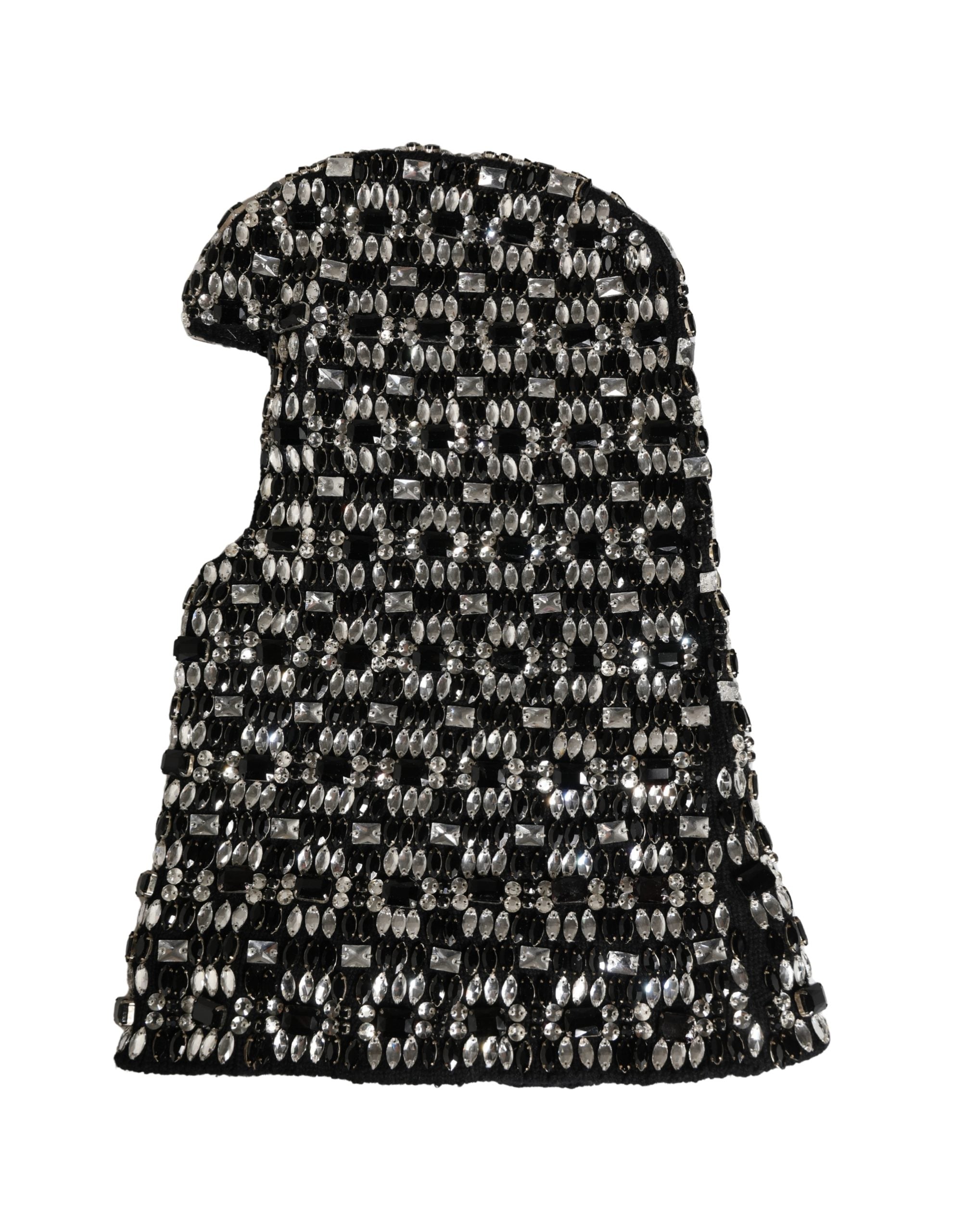 Black Wool Crystal Embellished Balaclava Hat