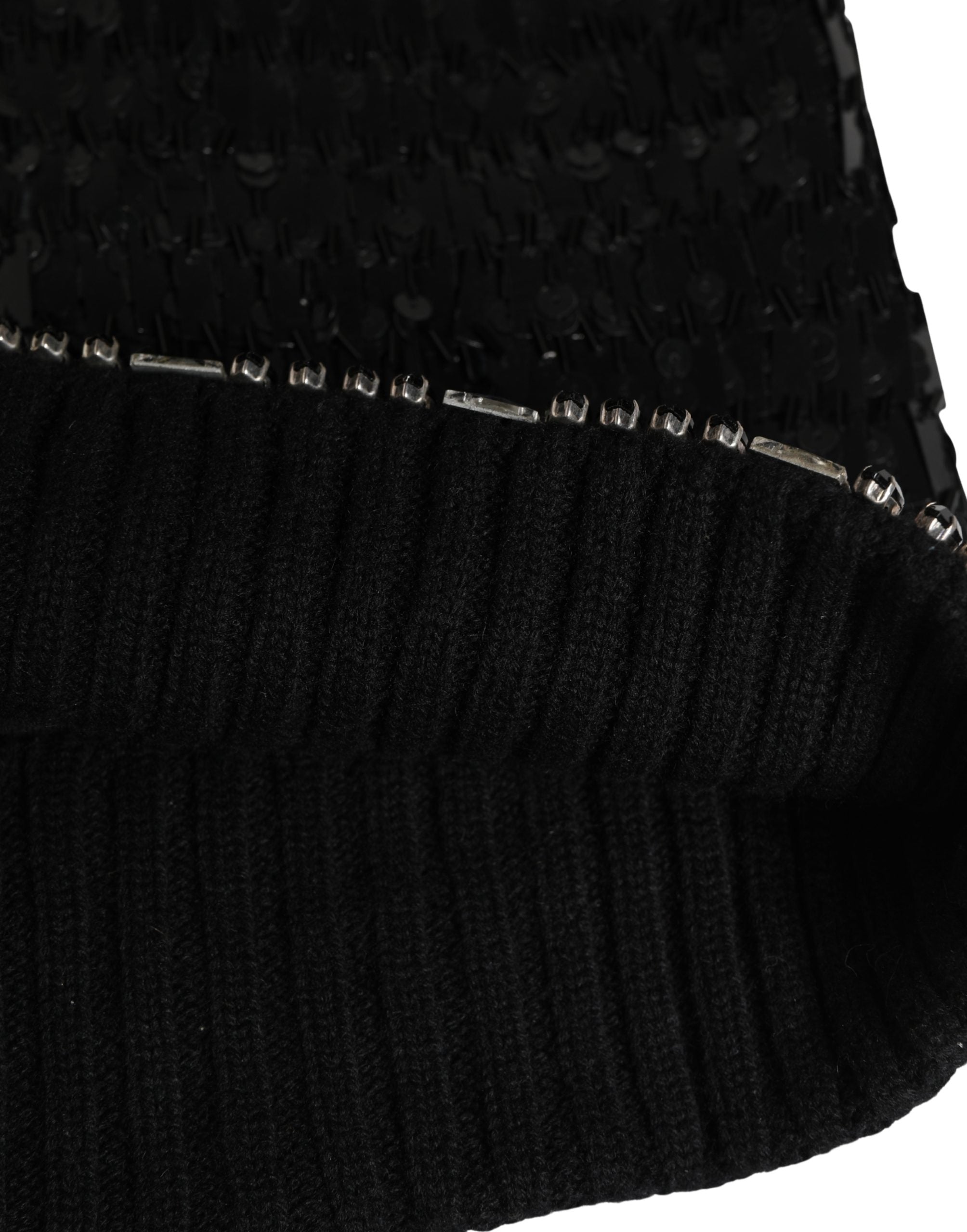 Black Wool Crystal Embellished Balaclava Hat