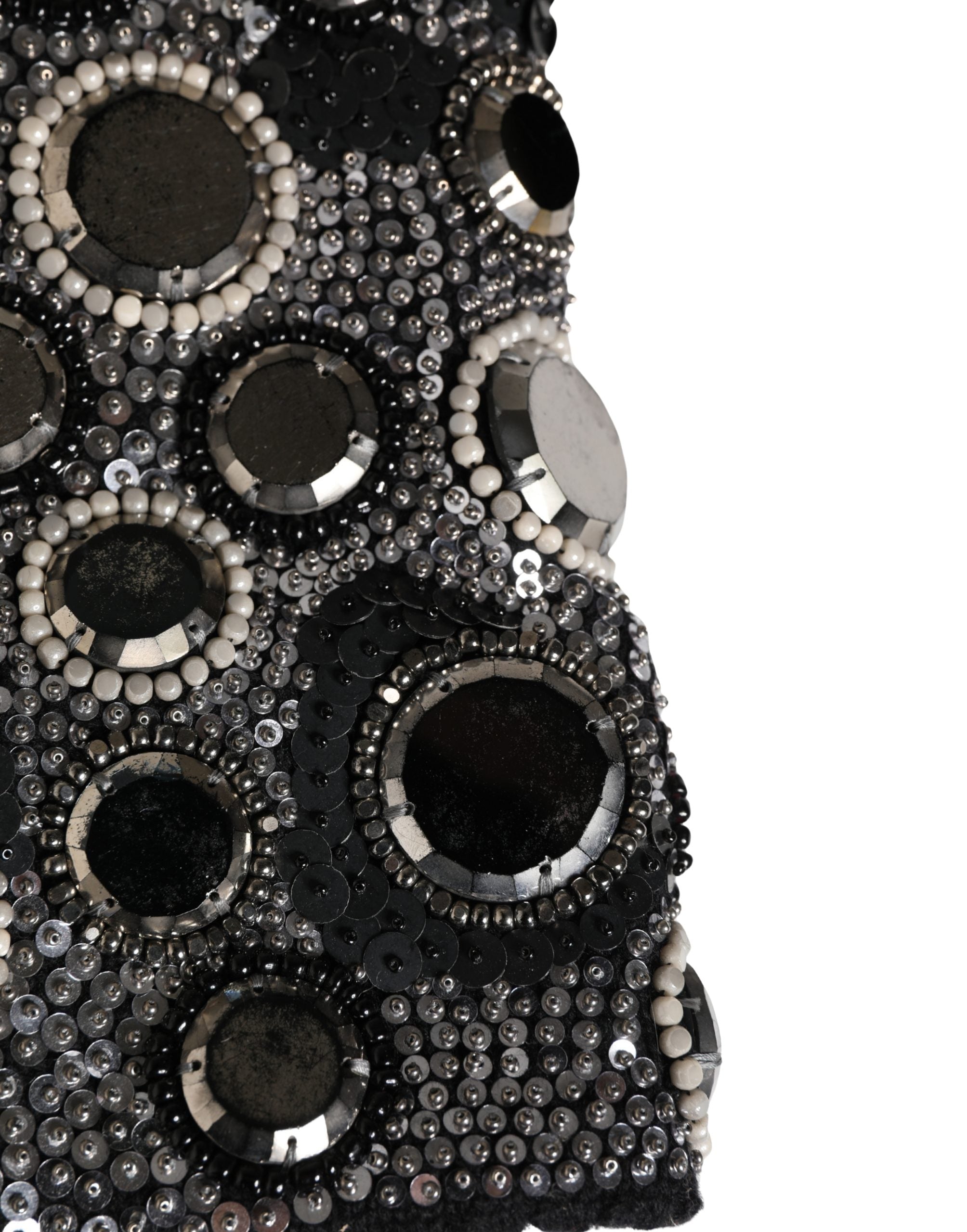 Black Wool Crystal Embellished Balaclava Hat