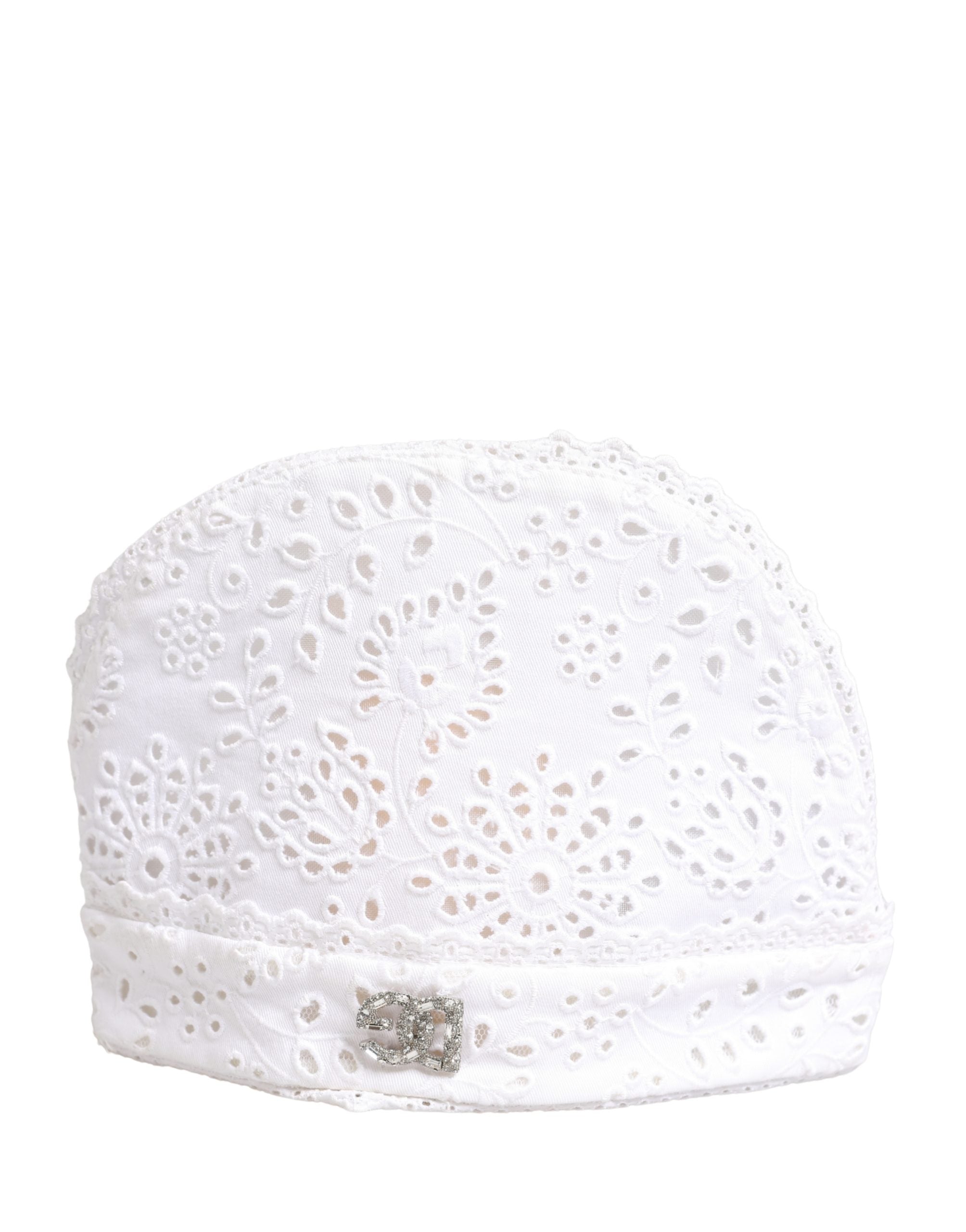 White Cotton Embroidered DG Crystal Headwear Hat