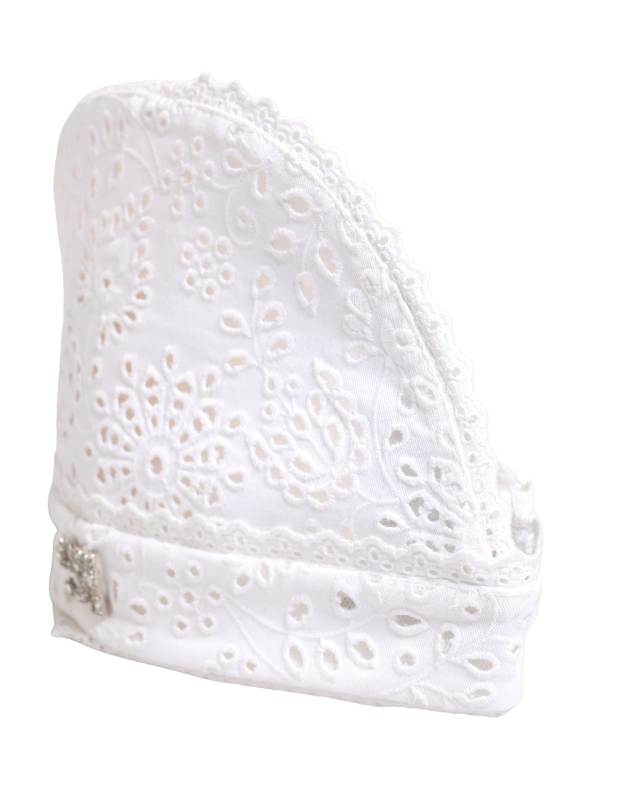 White Cotton Embroidered DG Crystal Headwear Hat